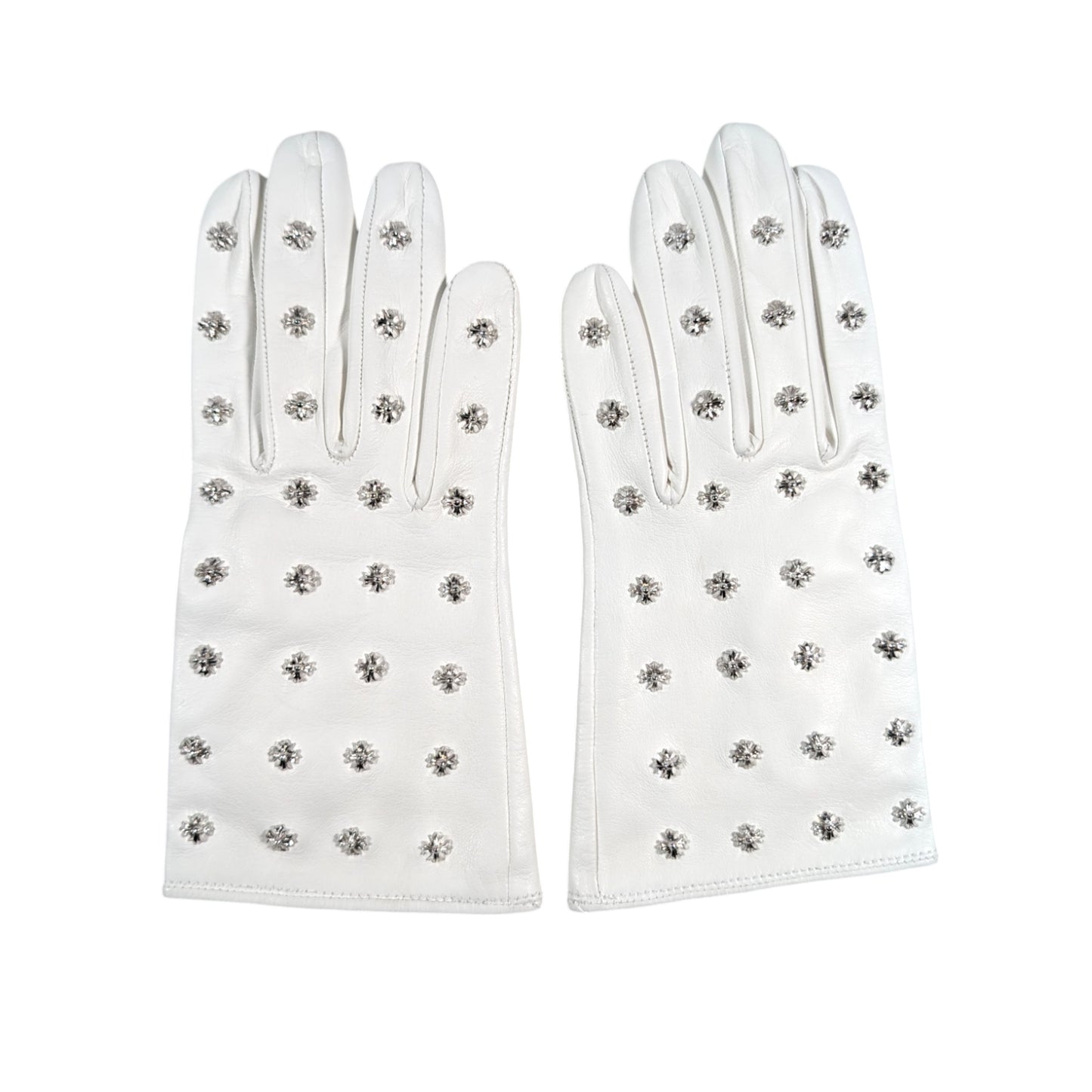 Women's White Leather Stud Gloves