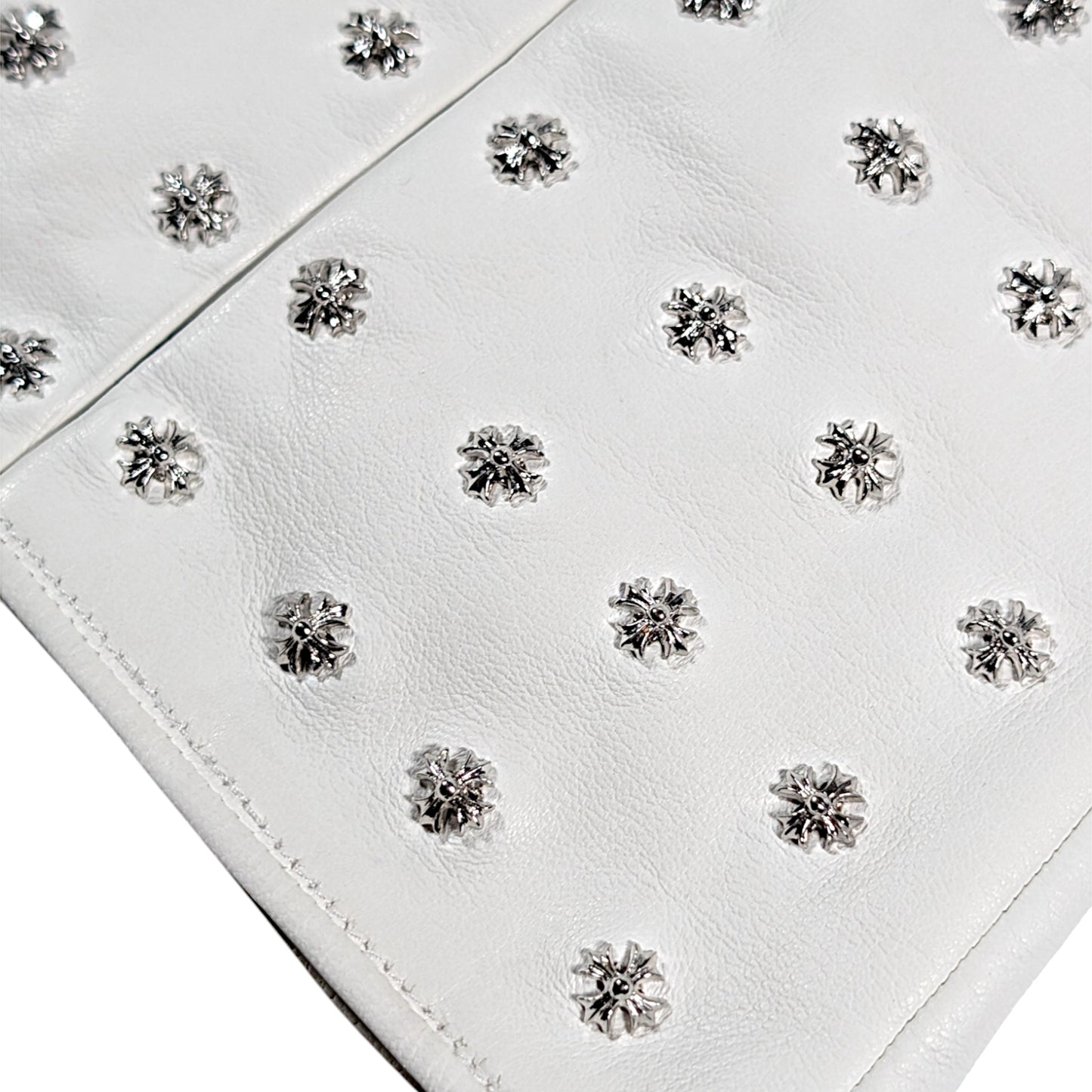 Women's White Leather Stud Gloves