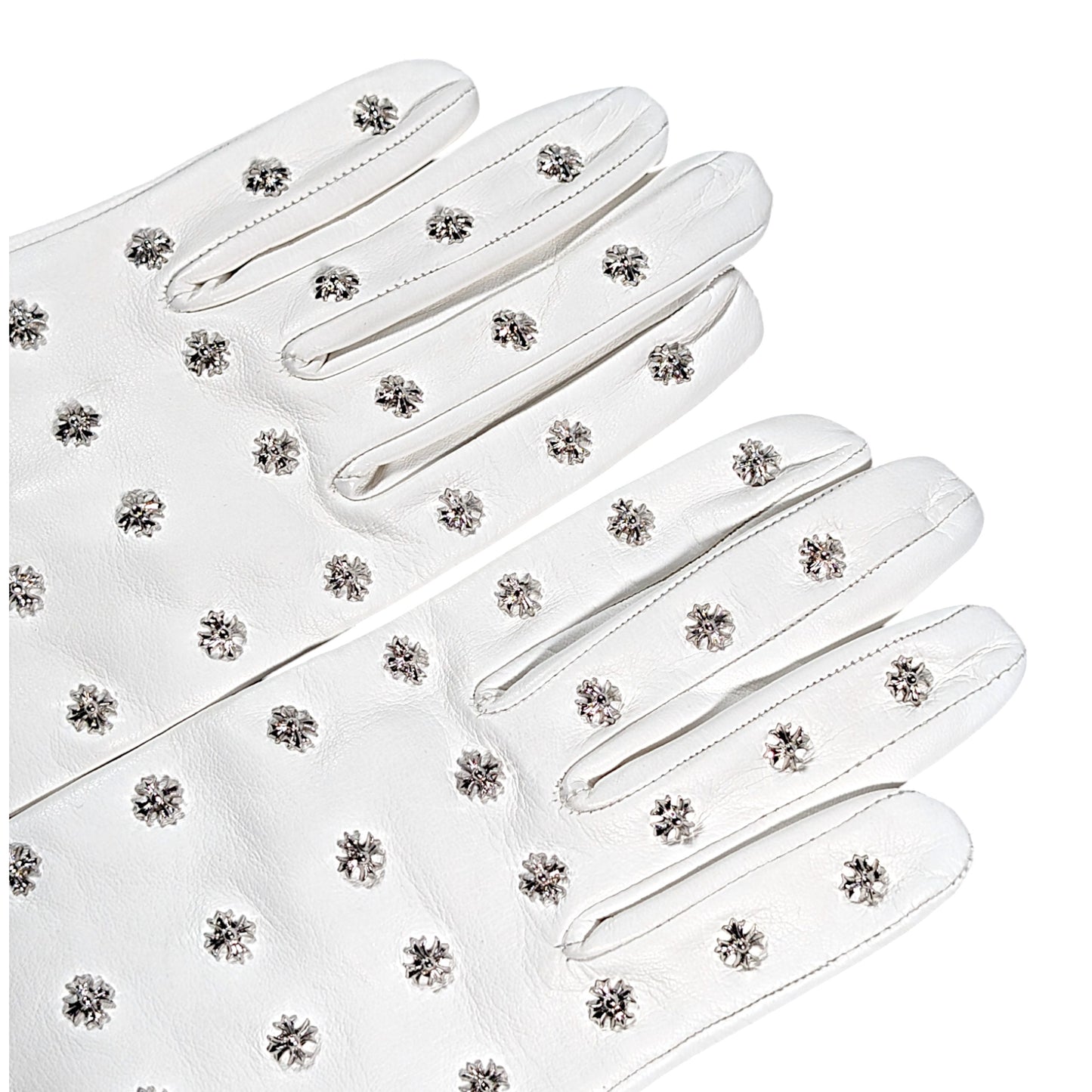 Women's White Leather Stud Gloves
