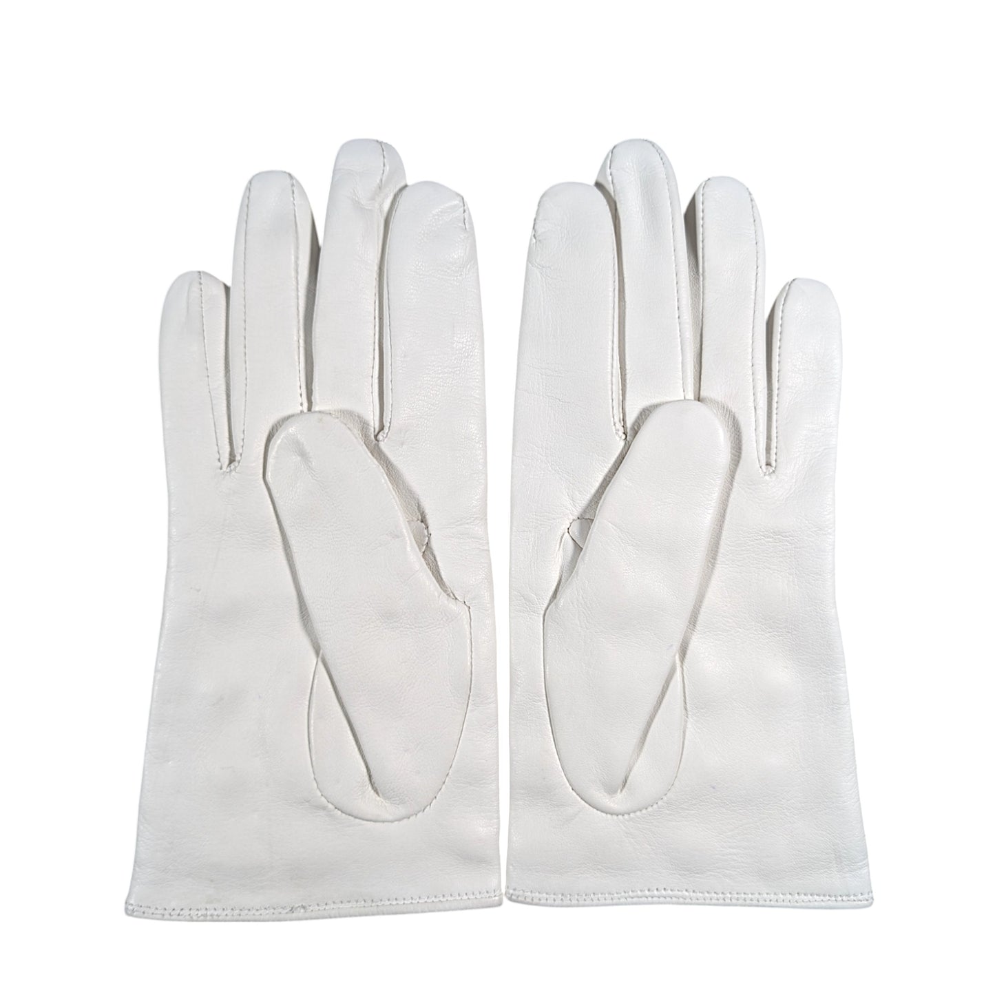 Women's White Leather Stud Gloves