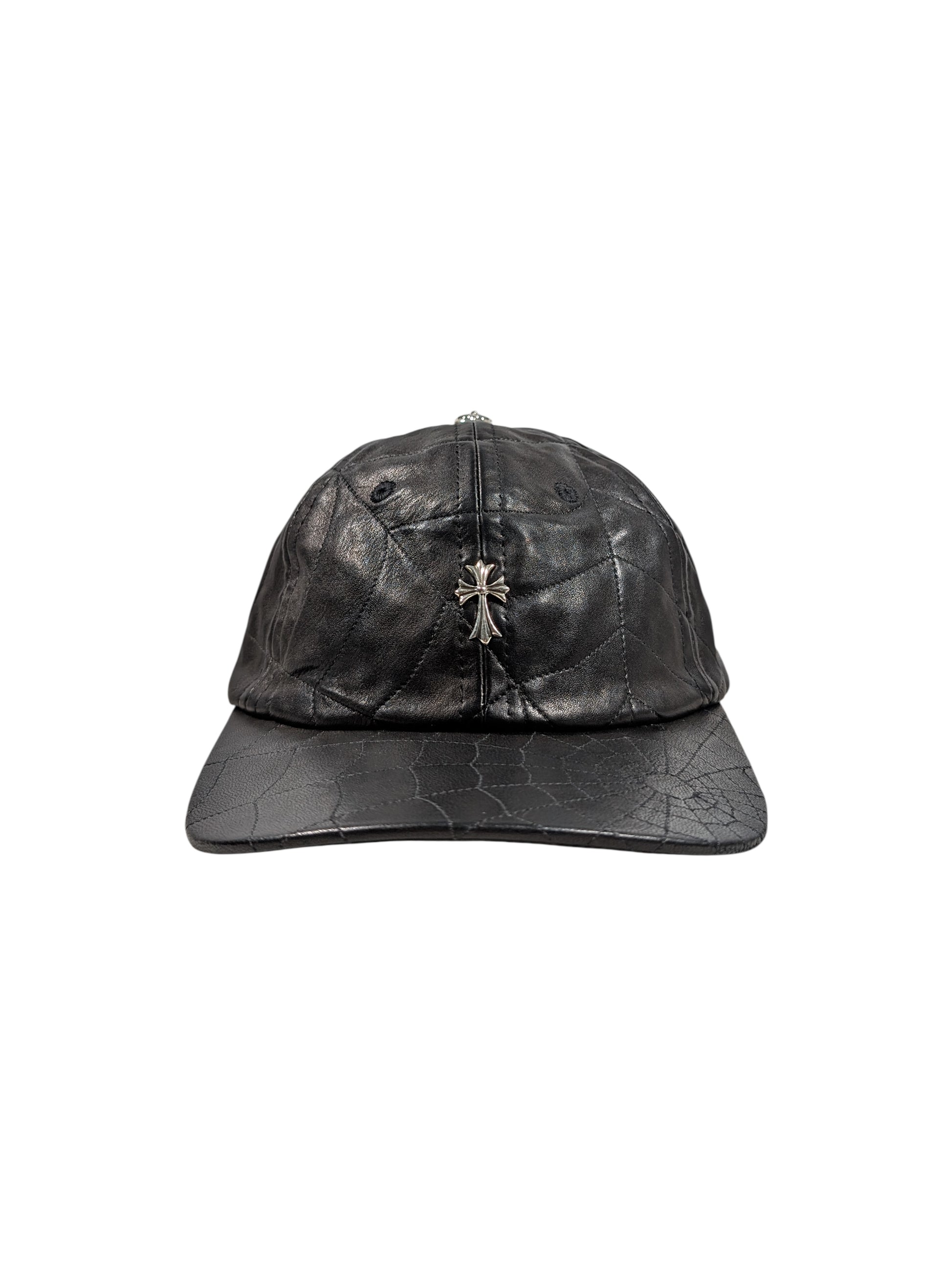 chrome hearts spiderweb leather trucker hat black mesh silver cross patch rare collectible