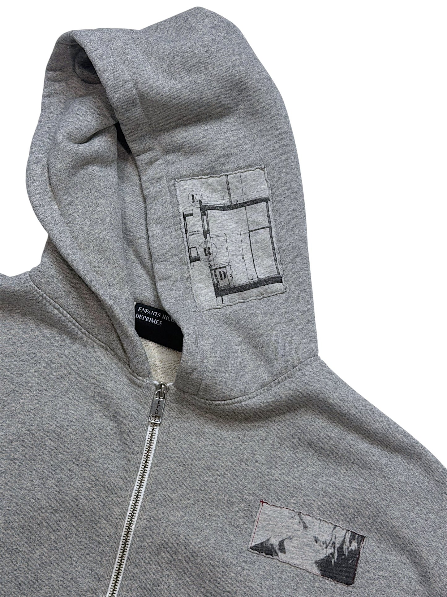 Cotton Zip Up Hoodie Black White Photo Patches Enfants Riches Déprimés