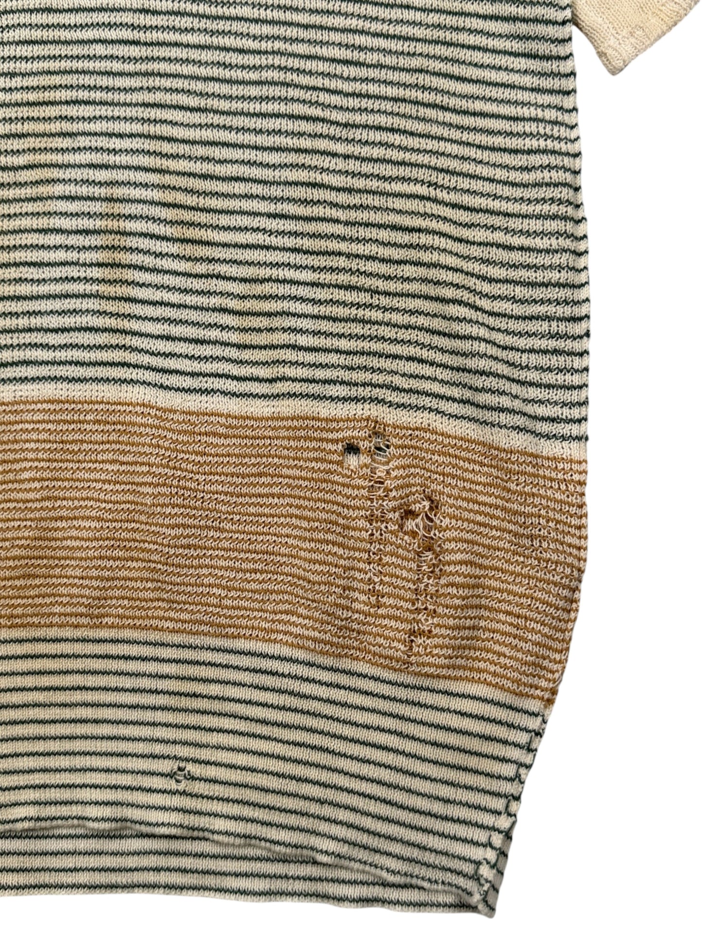 Aged green and cream striped knit Enfants Riches Déprimés sweater tan colorblock hem