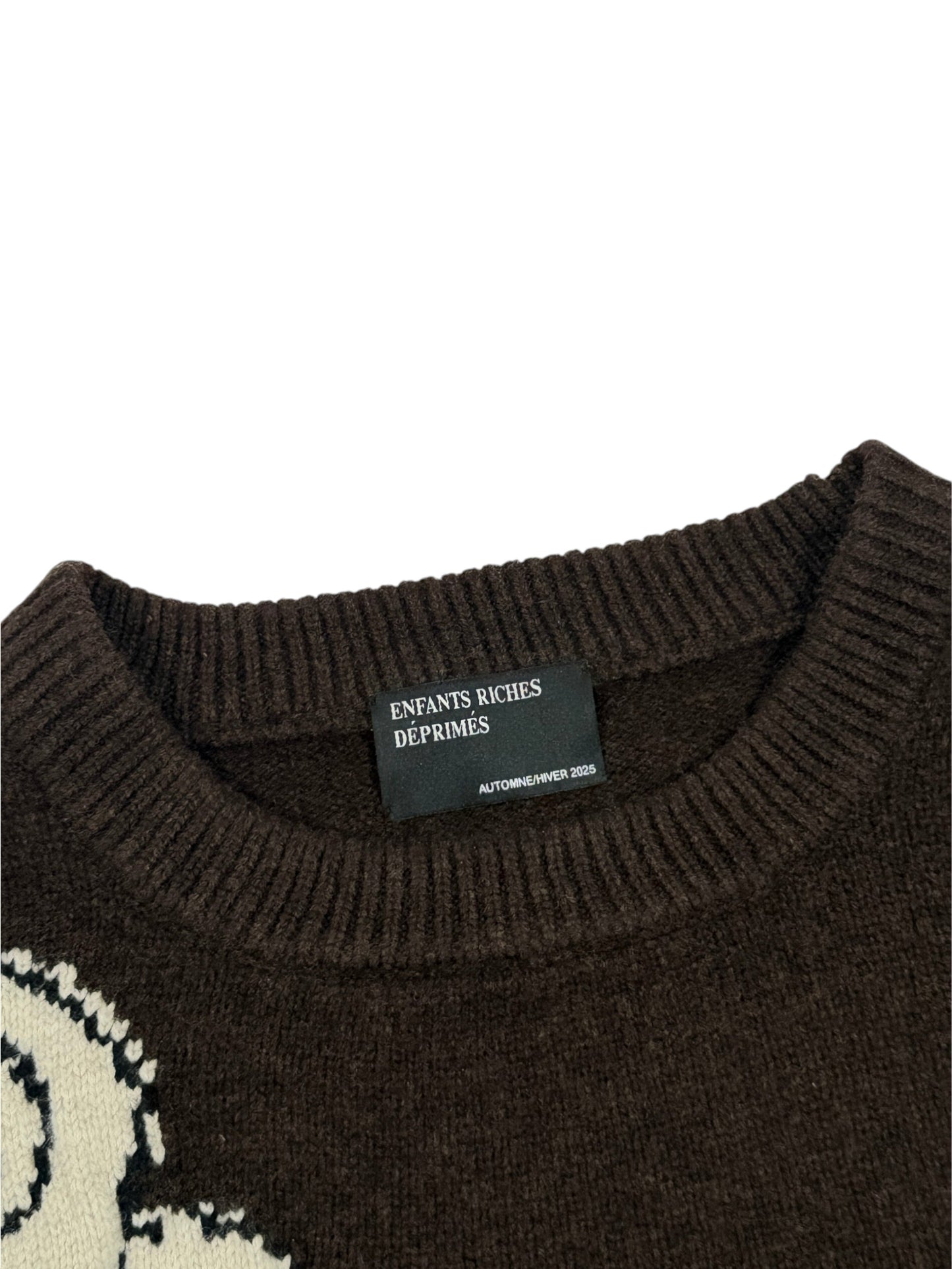 ERD Enfants Riches Déprimés brown cashmere sweater ribbed crewneck woven label