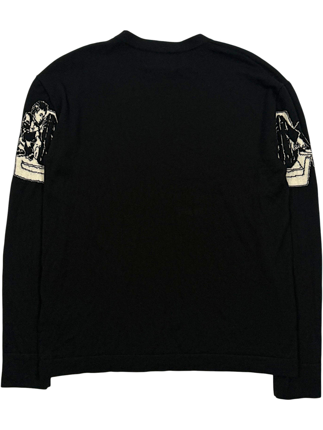 Merino wool ERD Loro Piana crewneck sweater with piano boy armchair intarsia graphic