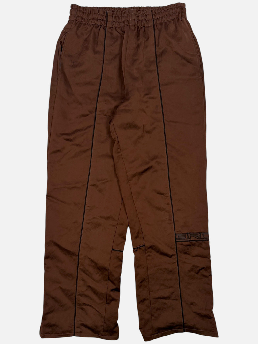 Black Piped ERD Track Pants Brown Satin Drawstring Waist