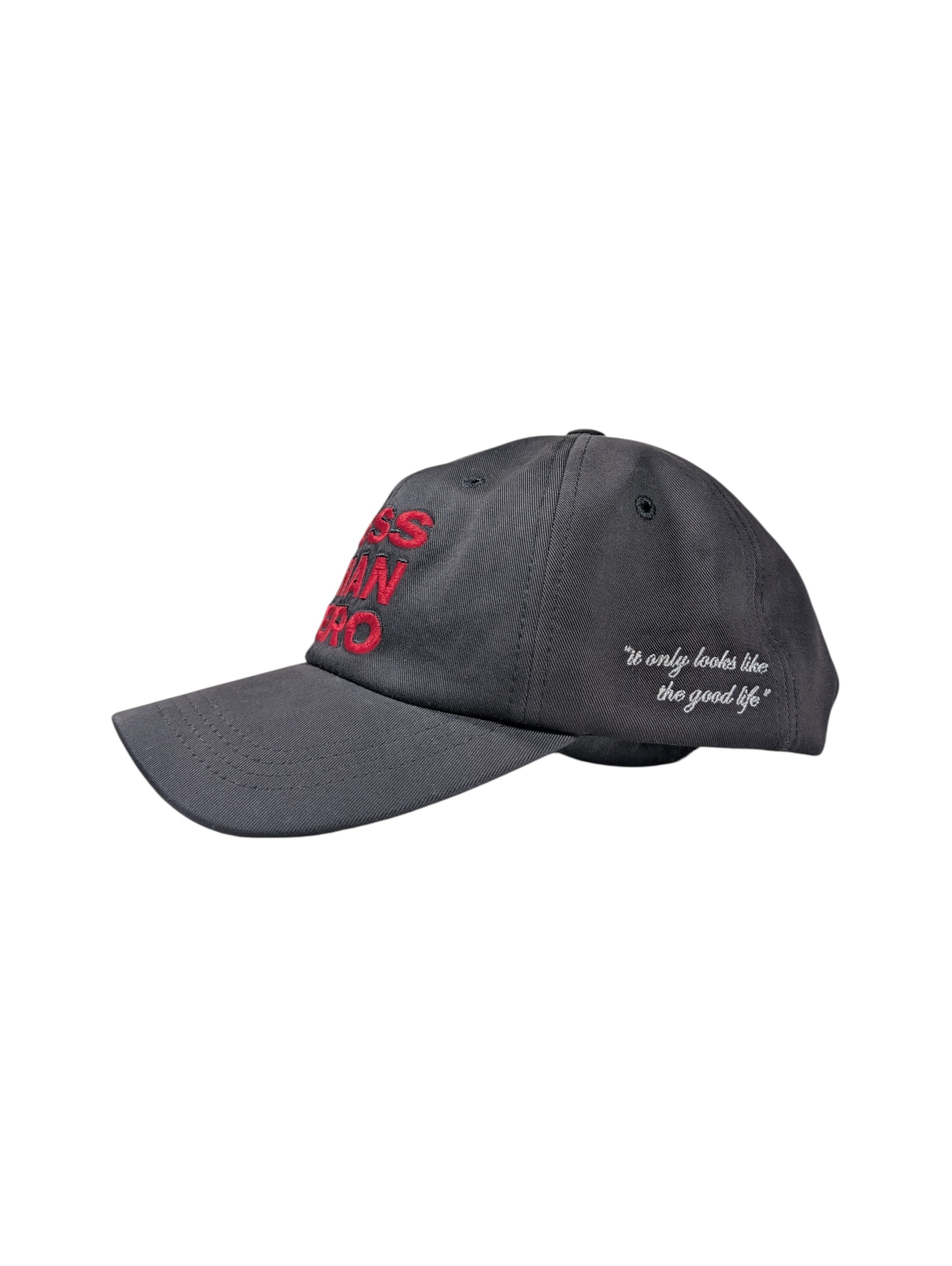 enfants riches deprimes erd less than zero hat detail close up red black cotton twill baseball cap