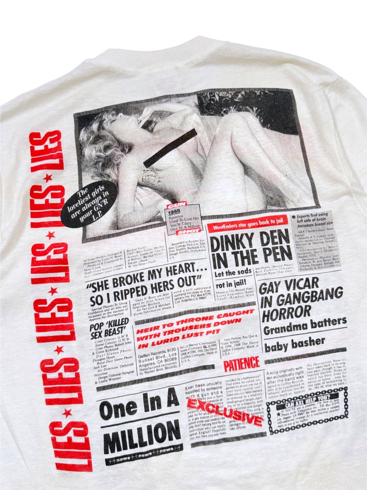 Guns N' Roses Lies red text back graphic vintage cotton T-shirt