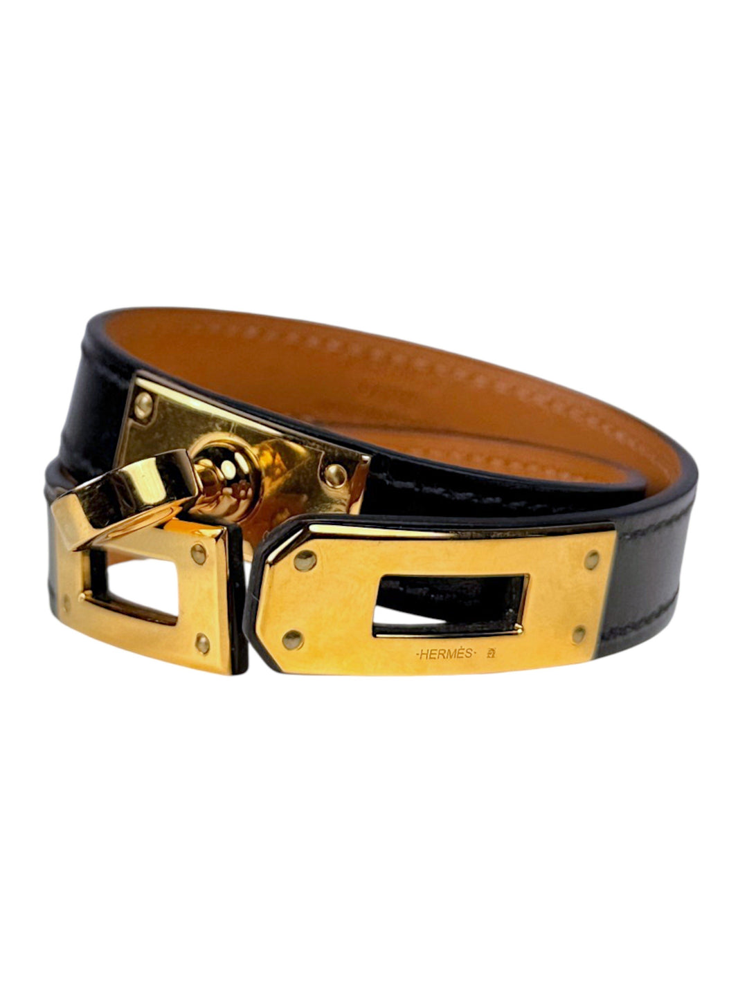 Hermès Kelly Double Tour Bracelet Black Box Calfskin Yellow Gold Closure