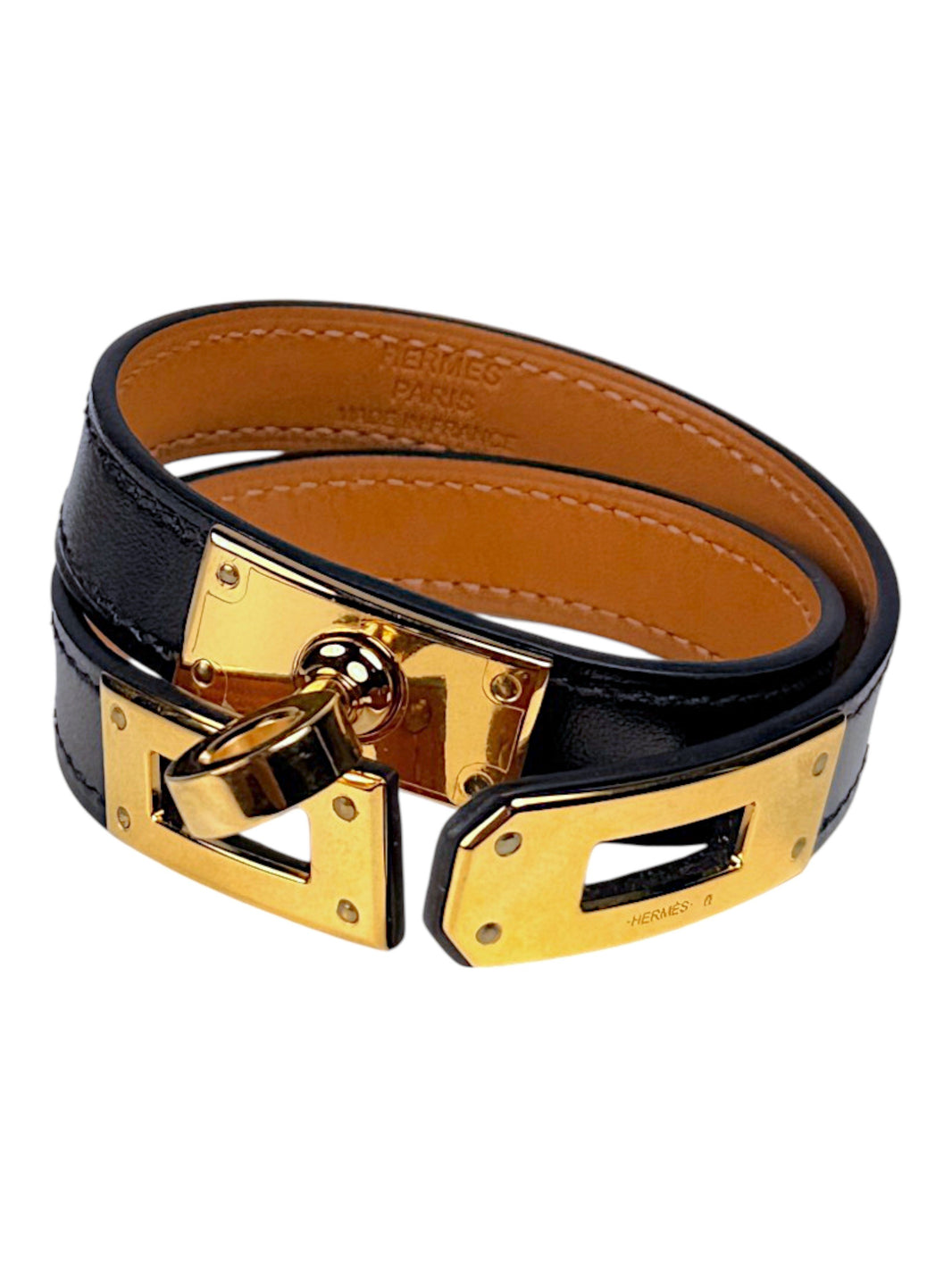 Black Box Calfskin Hermès Bracelet with Kelly Turn Lock Hardware