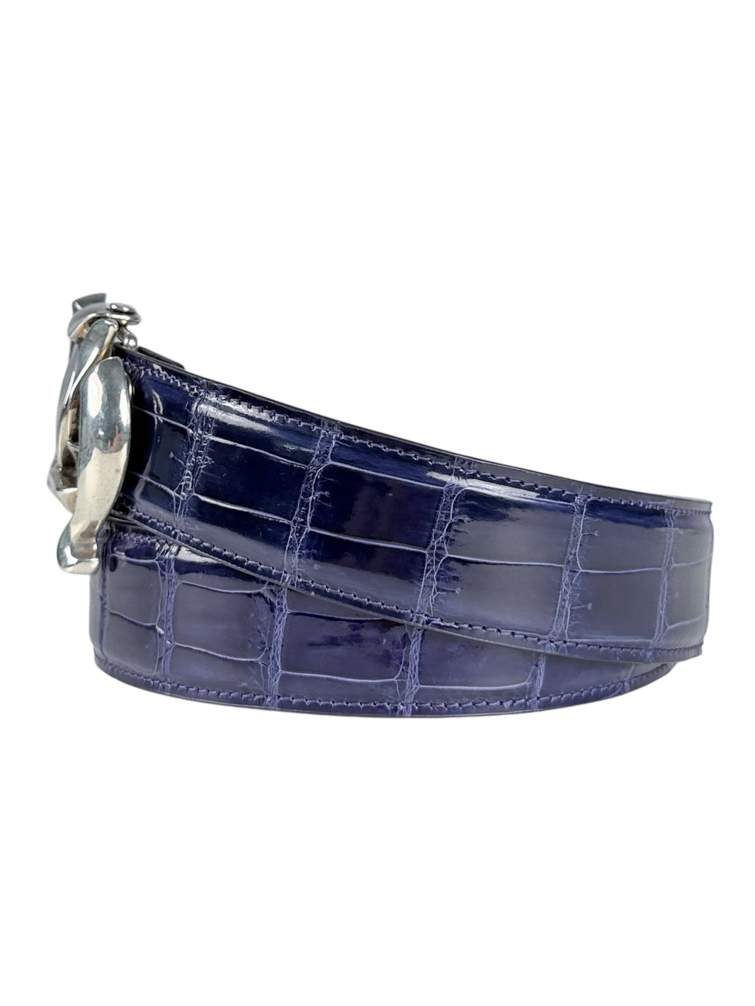 Lavender crocodile belt strap with AMAL two snap button buckle system