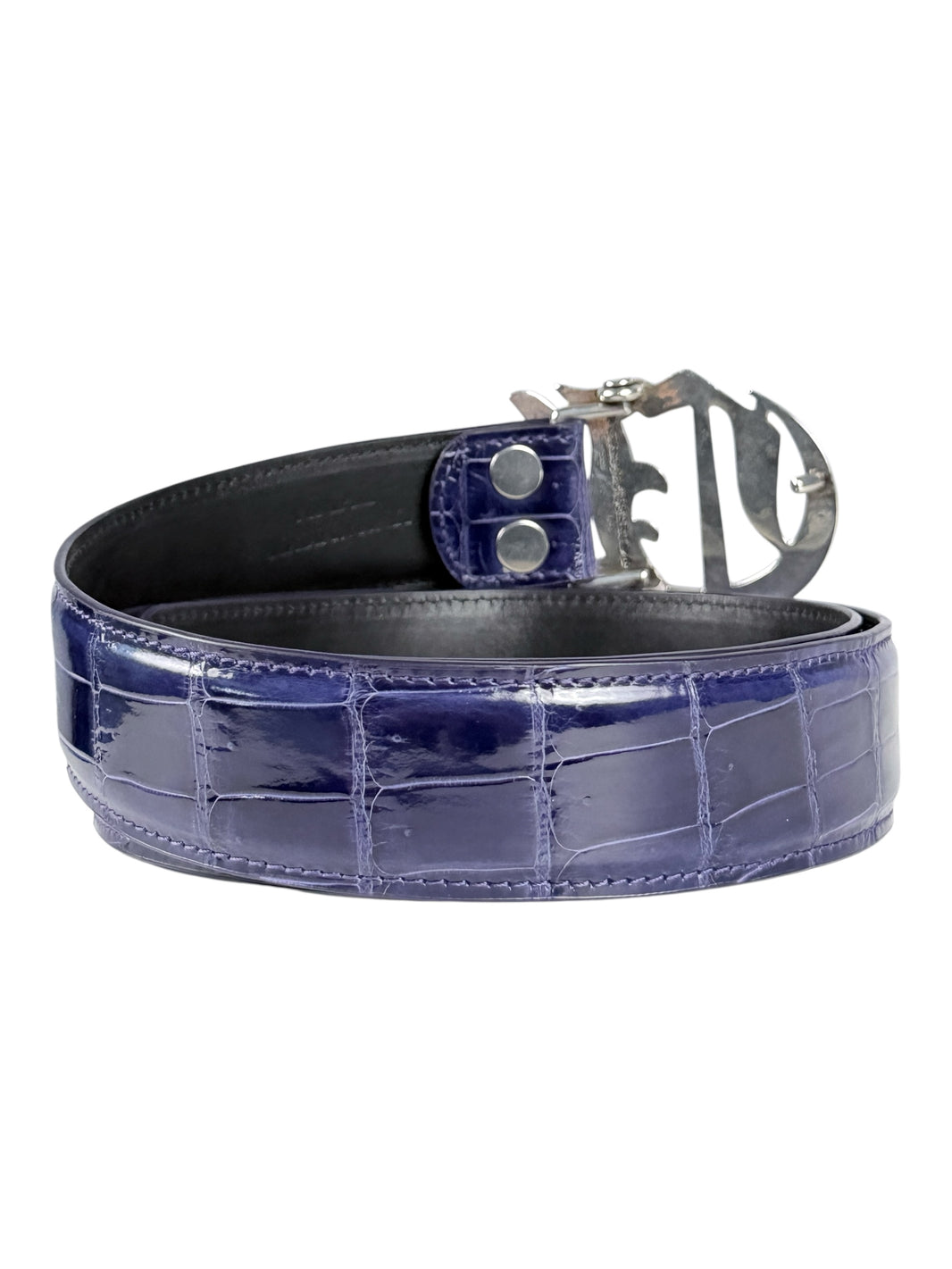 Exotic crocodile leather belt strap by AMAL in glossy lavender