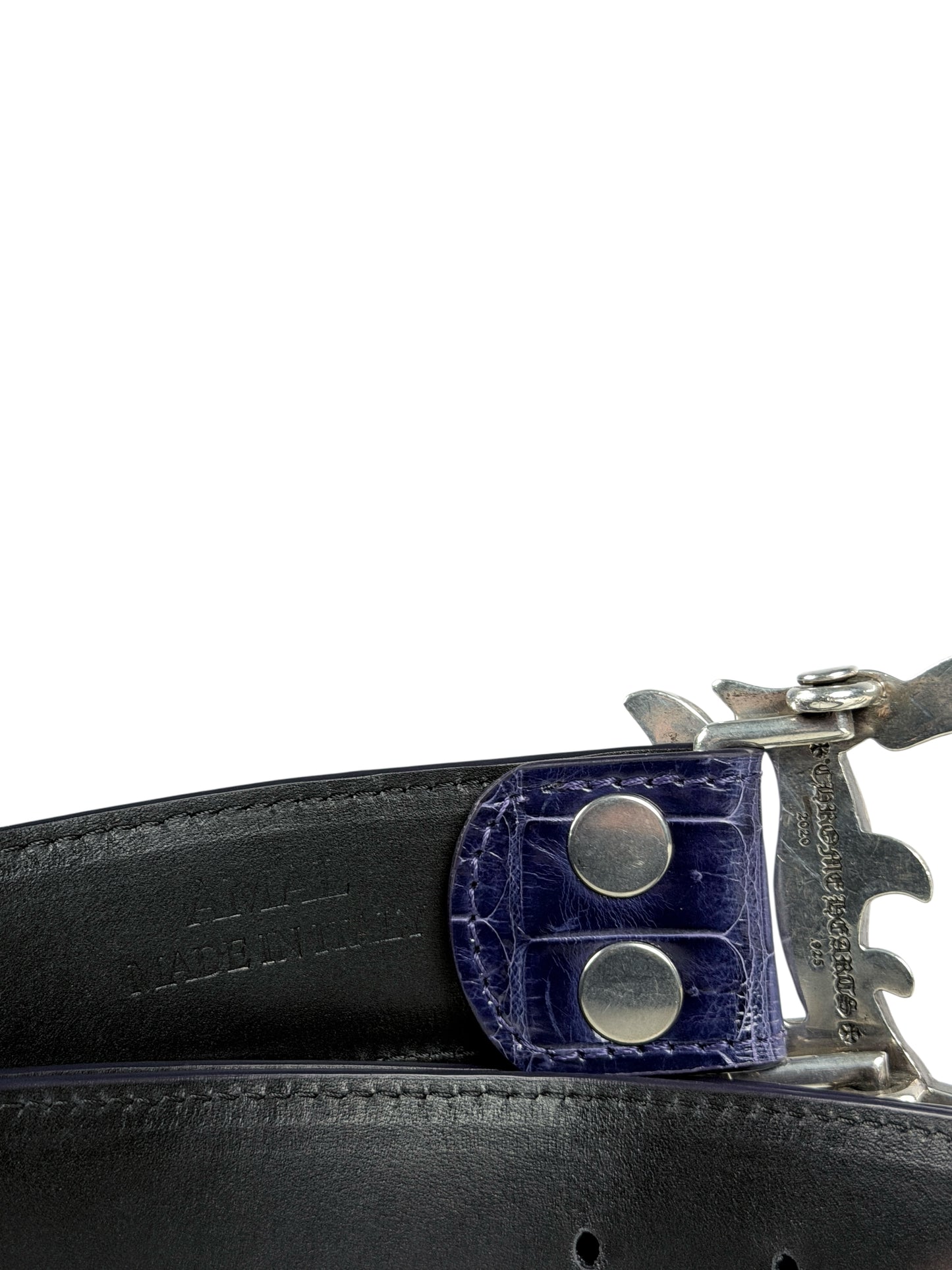 Crocodile belt strap AMAL glossy lavender patterned leather