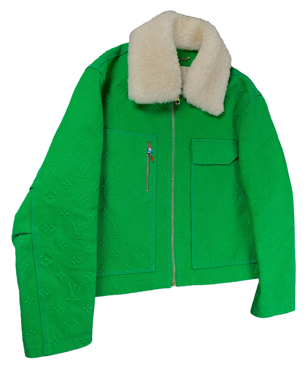 Louis Vuitton Virgil Abloh Shearling Monogram Denim Work Jacket Green Archival