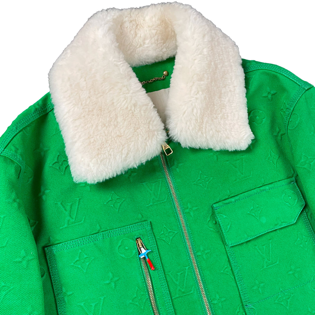 Louis Vuitton Virgil Abloh Shearling Monogram Denim Work Jacket Green Verified YP Collective