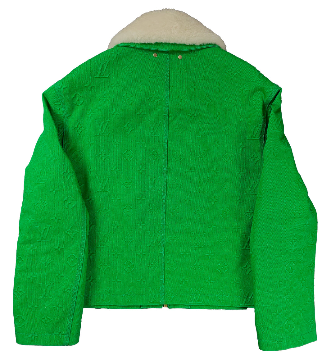 Louis Vuitton Virgil Abloh Shearling Monogram Denim Work Jacket Green Sterling Silver Hardware