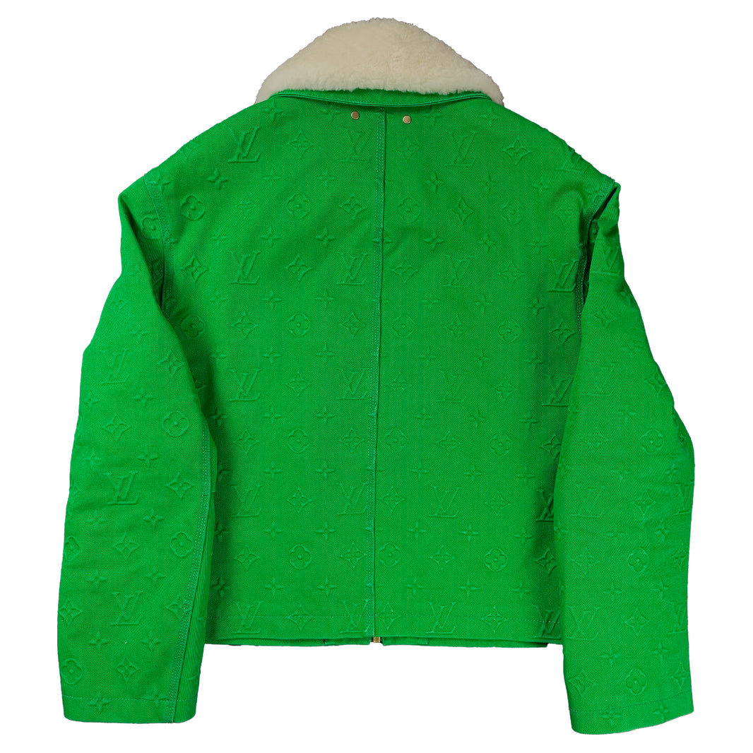 Louis Vuitton Virgil Abloh Shearling Monogram Denim Work Jacket Green Sterling Silver Hardware