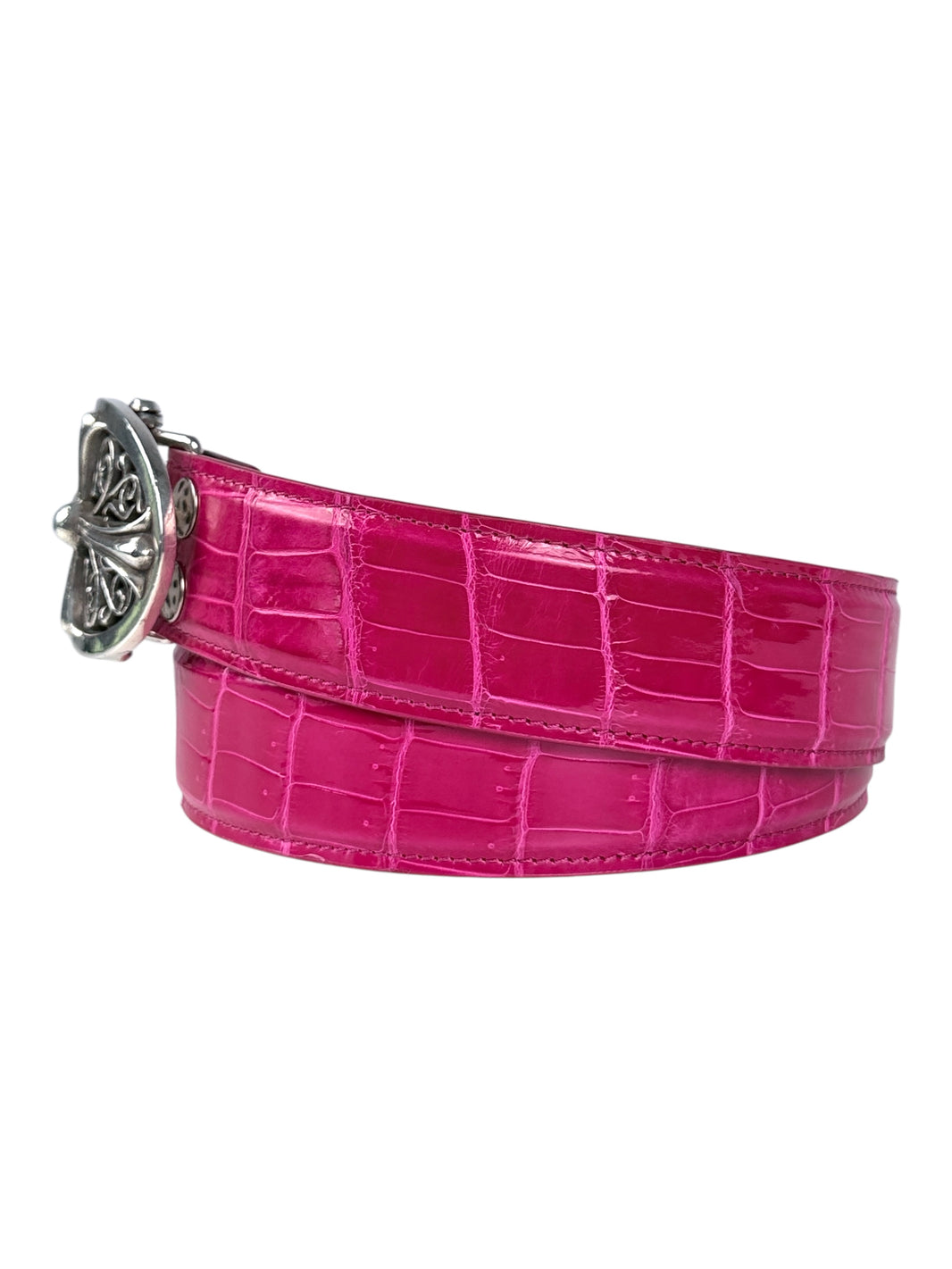 Exotic crocodile leather belt strap by AMAL in glossy pink