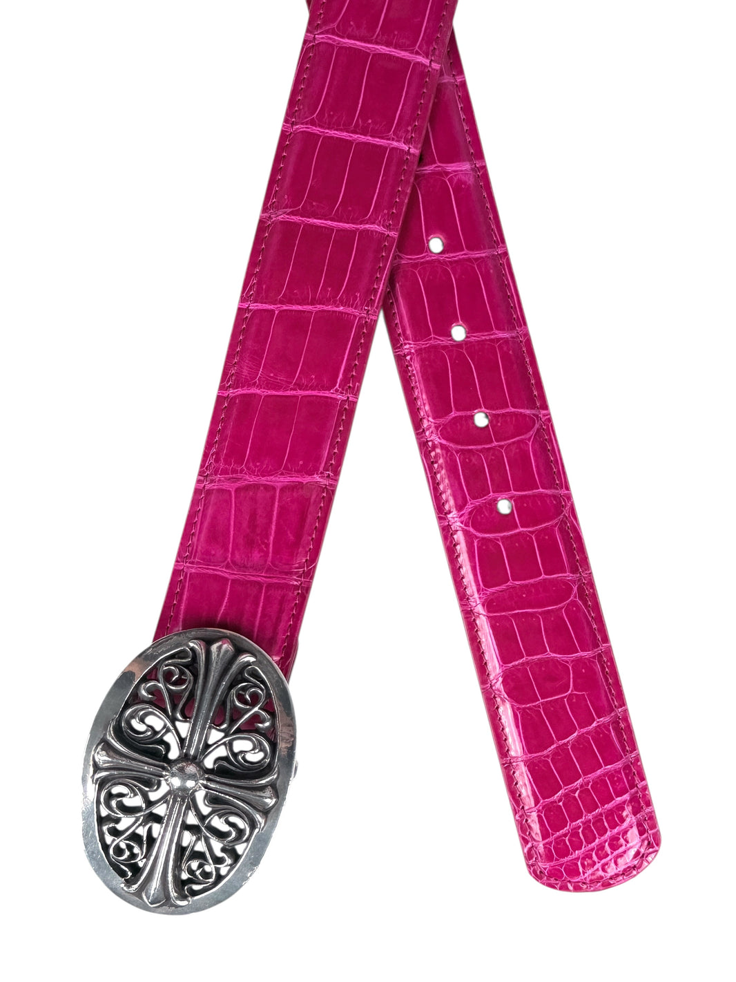 Crocodile belt strap AMAL glossy pink patterned leather
