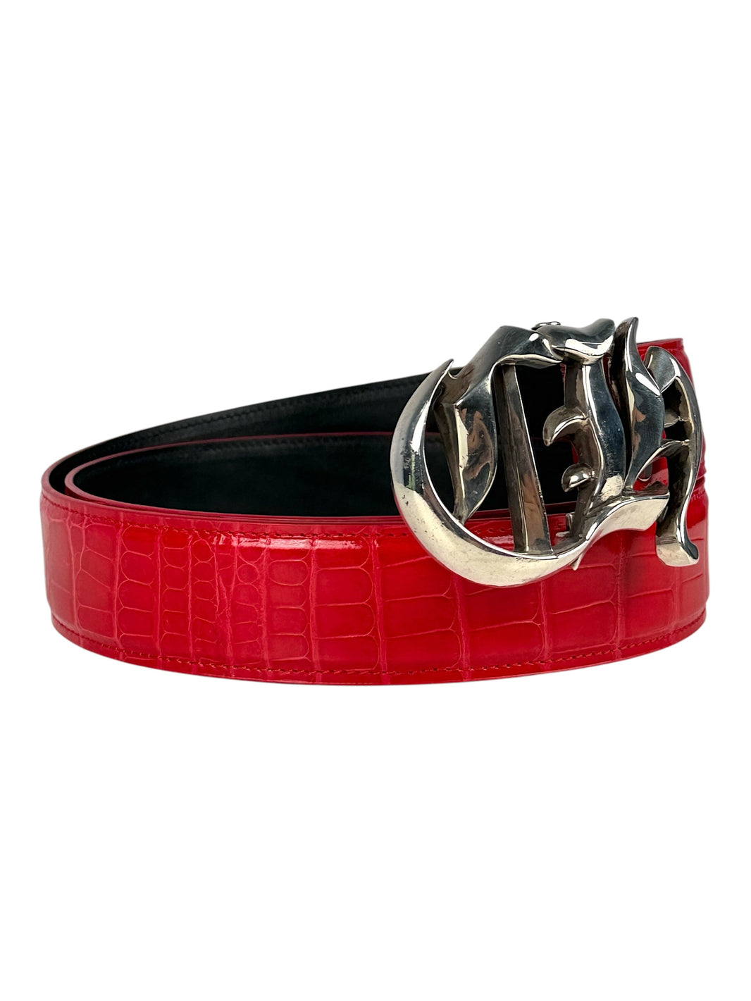 Exotic crocodile leather belt strap by AMAL in glossy red
