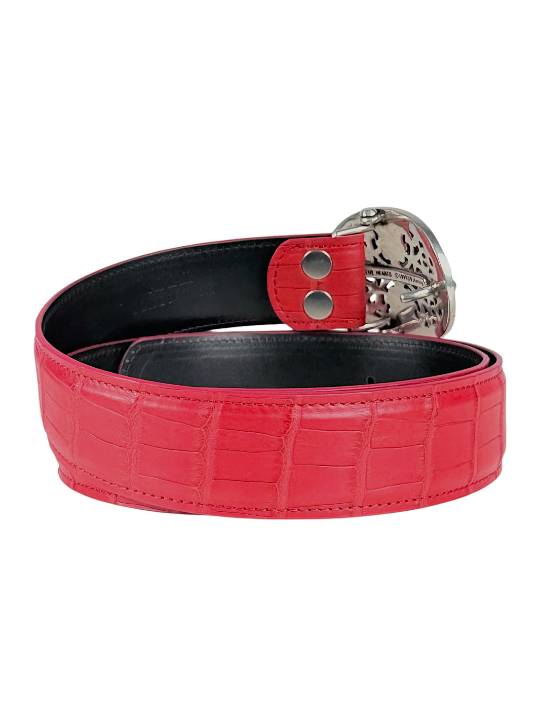 Exotic crocodile leather belt strap by AMAL in matte red