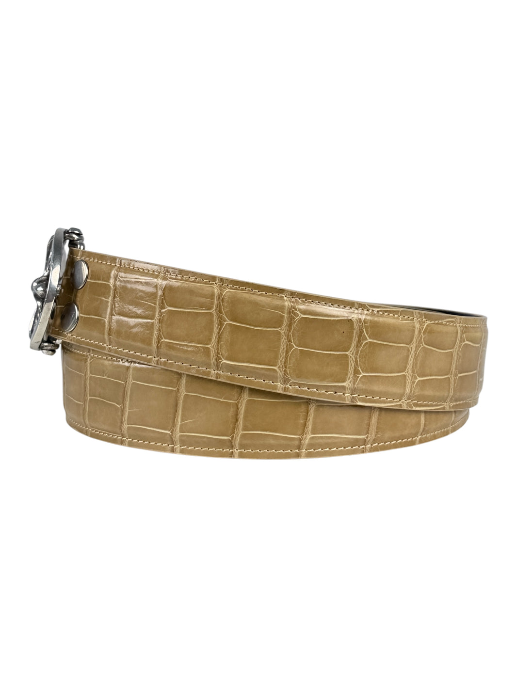 Exotic crocodile leather belt strap by AMAL in glossy sand