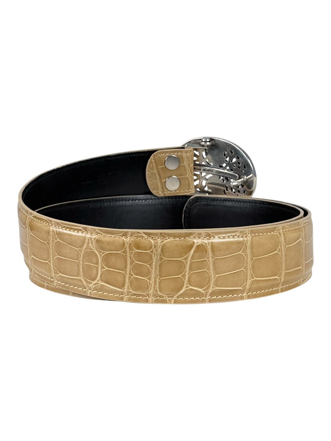 AMAL V2 belt strap shown with Chrome Hearts oval cross buckle