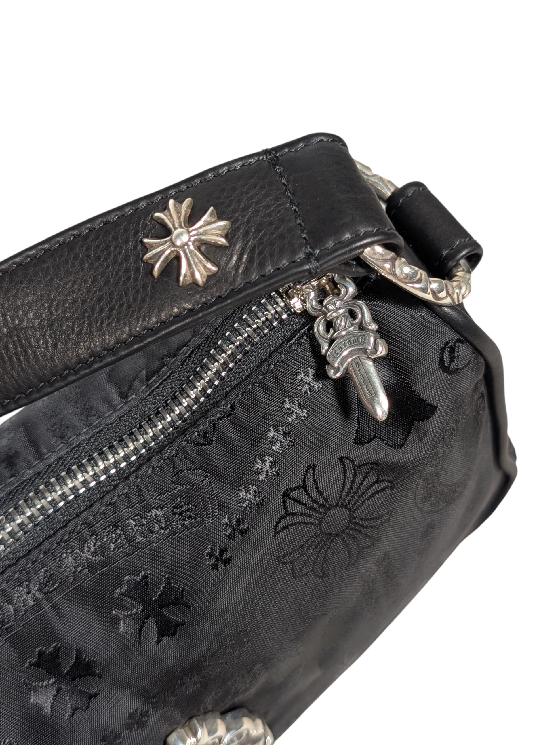 chrome hearts stencil chicken nugget silver dagger bag black leather nylon tote rare collectible