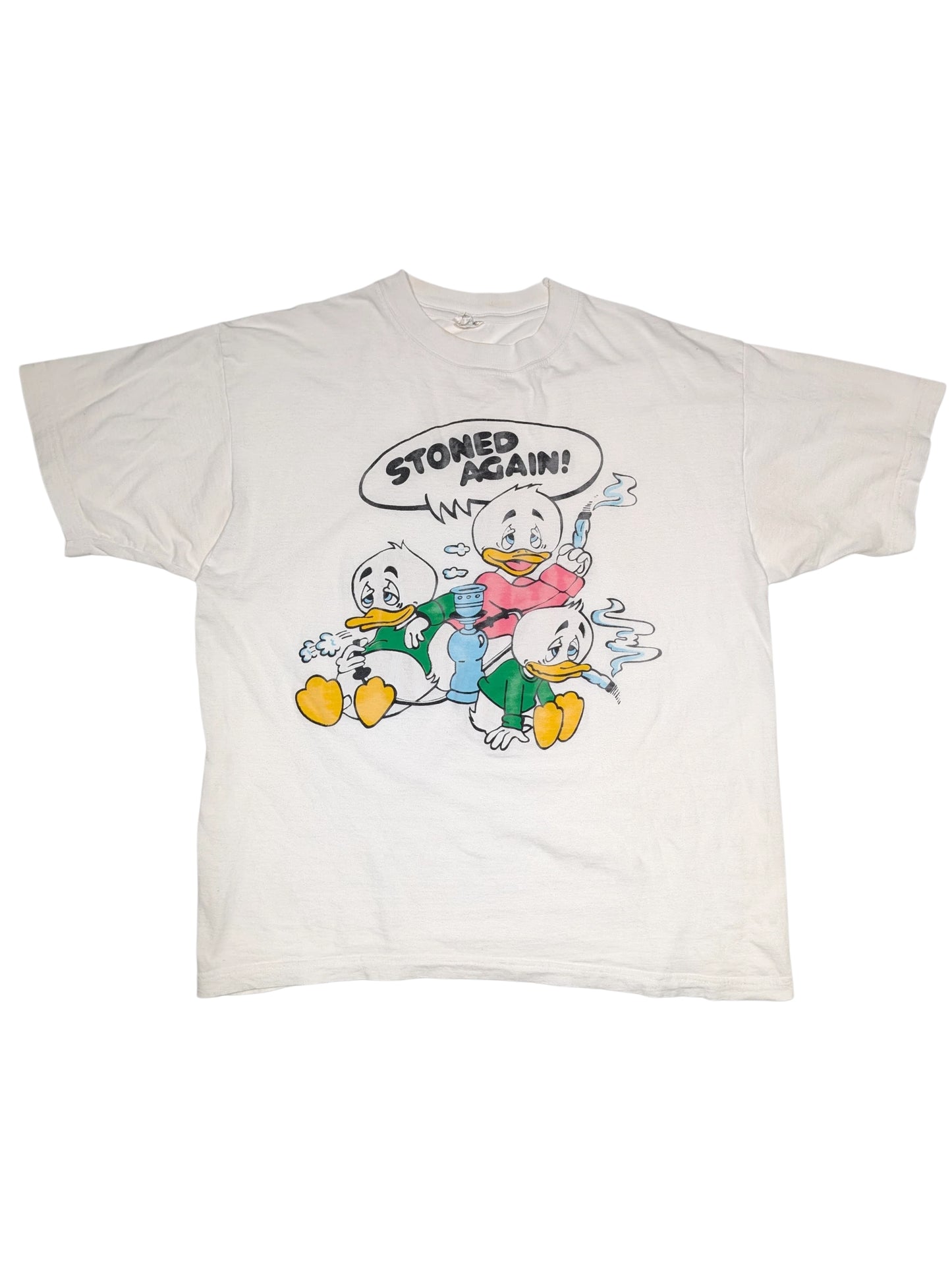 90s “Stoned Again” Cartoon Weed T-Shirt White