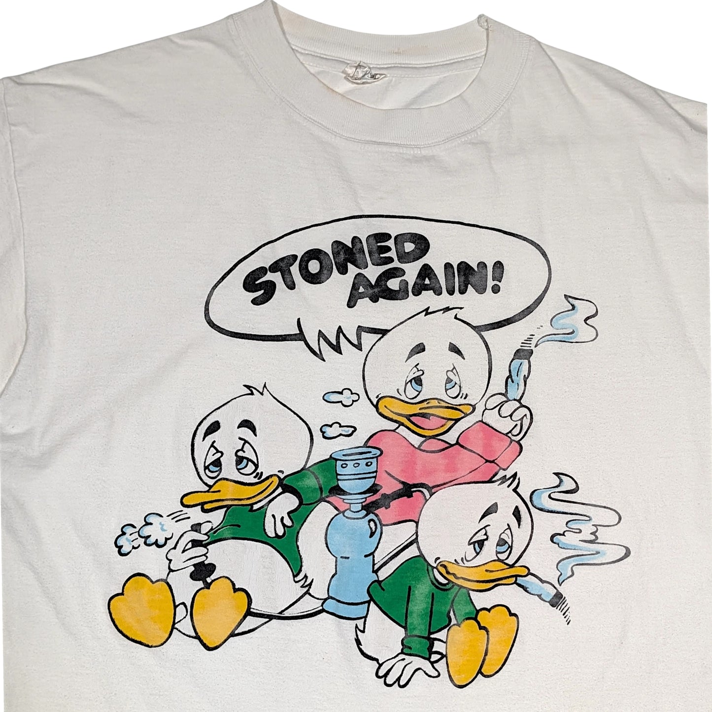 90s “Stoned Again” Cartoon Weed T-Shirt White