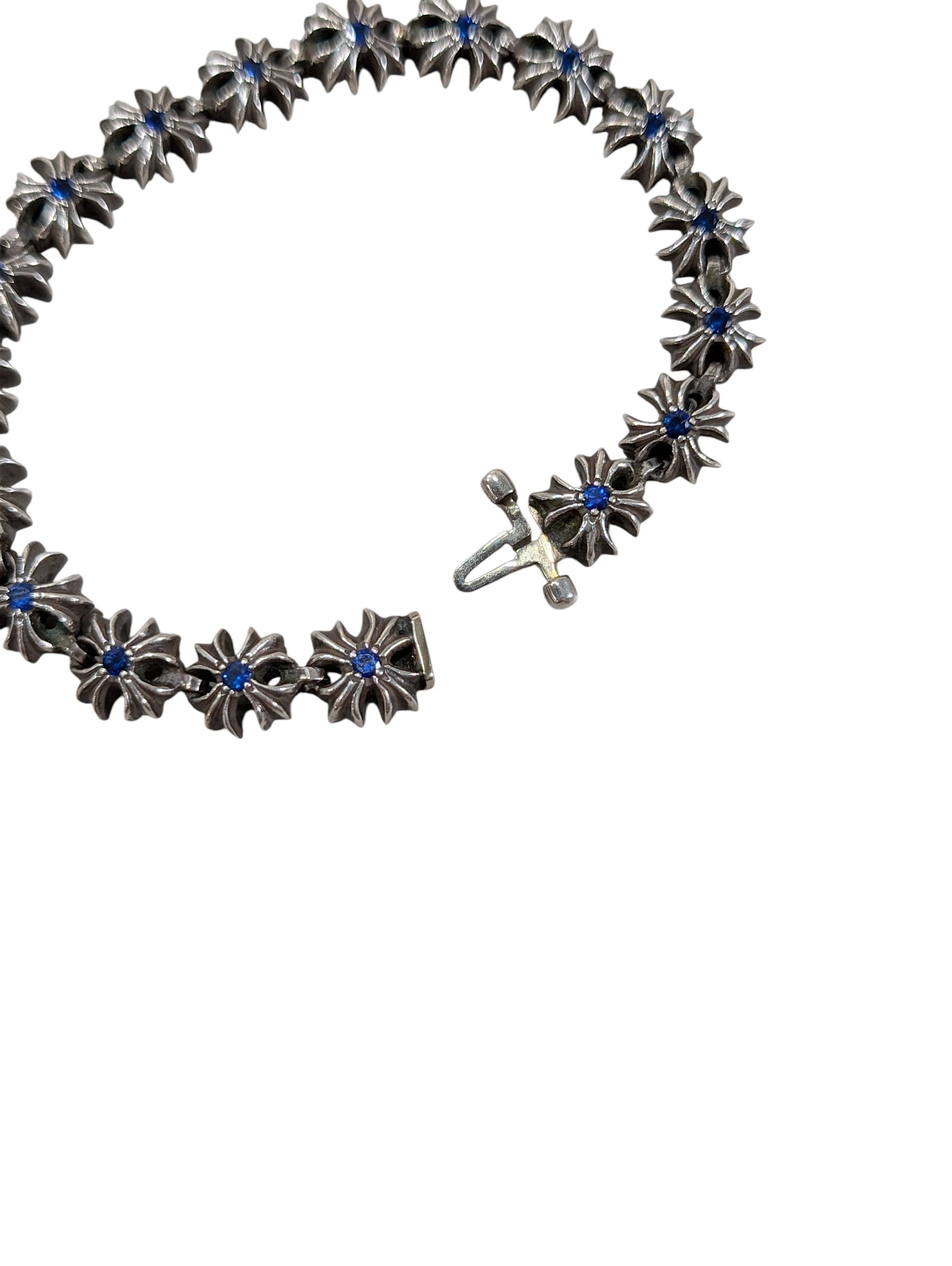 chrome hearts tiny ch plus bracelet clasp detail sterling silver 925 blue sapphire jewelry