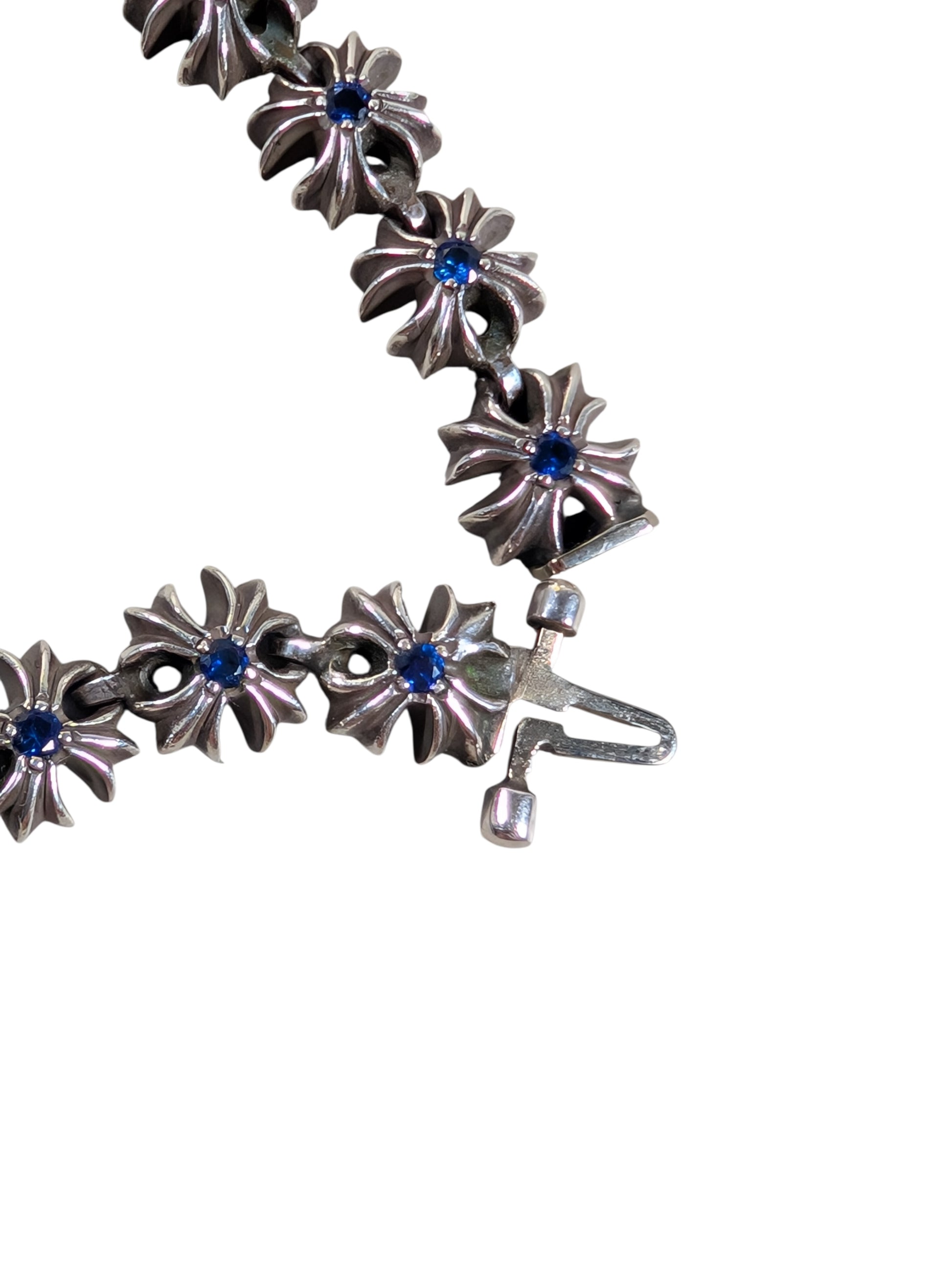 chrome hearts tiny ch plus bracelet sterling silver 925 blue sapphire stone jewelry rare