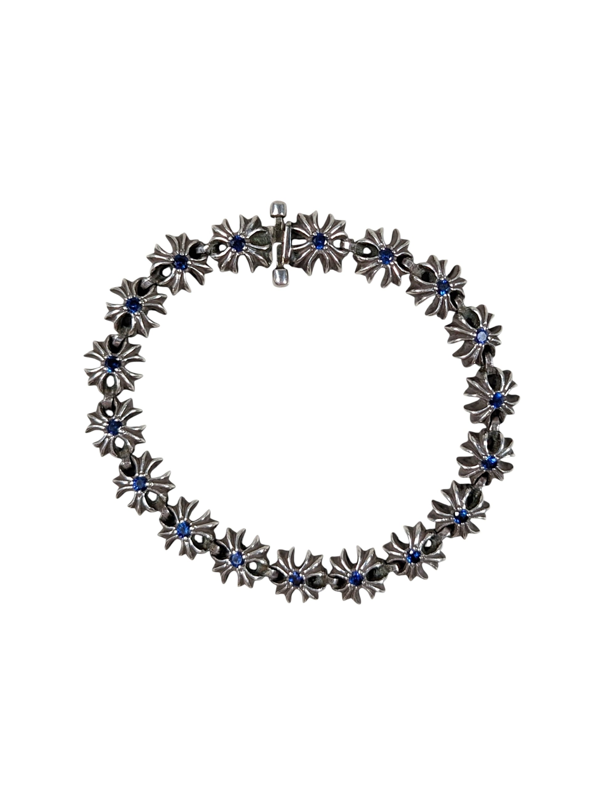 chrome hearts tiny ch plus bracelet sterling silver 925 blue sapphire gemstone jewelry rare