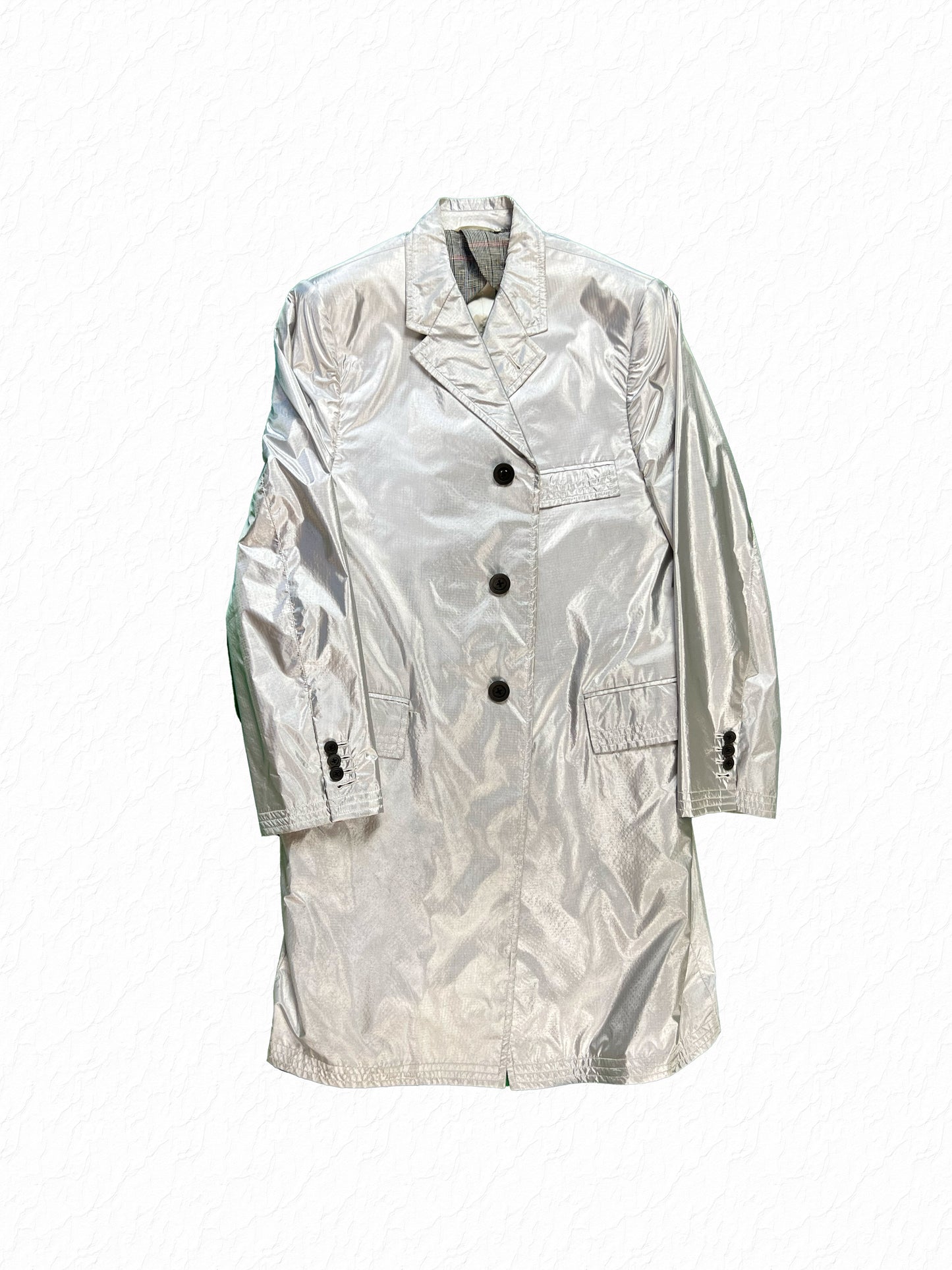 Thom Browne Reflective M3 Nylon Chesterfield Coat in Silver