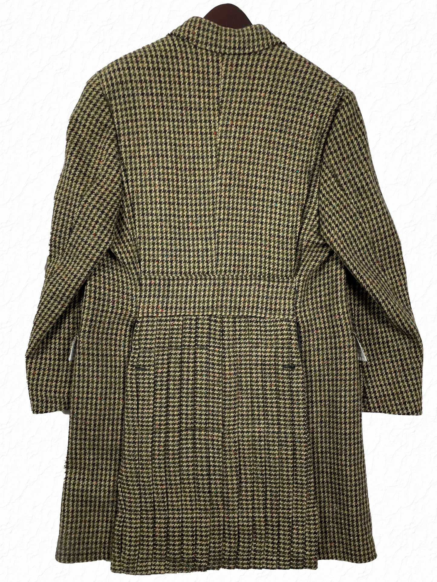 Flecked green and brown houndstooth tweed overcoat by Thom Browne