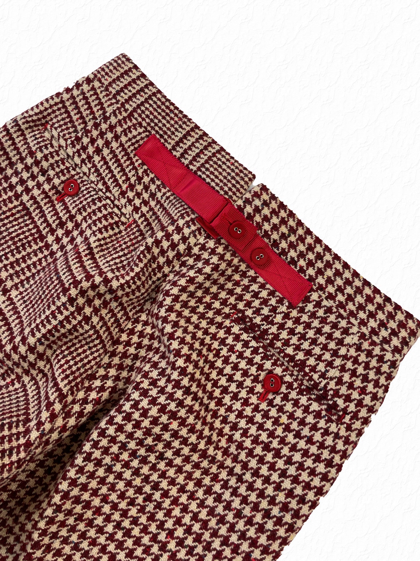 Houndstooth plaid wool tweed Thom Browne bespoke trousers