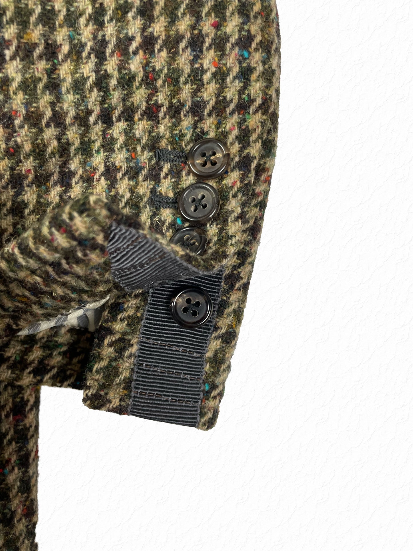 Multicolor houndstooth wool overcoat with grosgrain-trimmed placket by Thom Browne