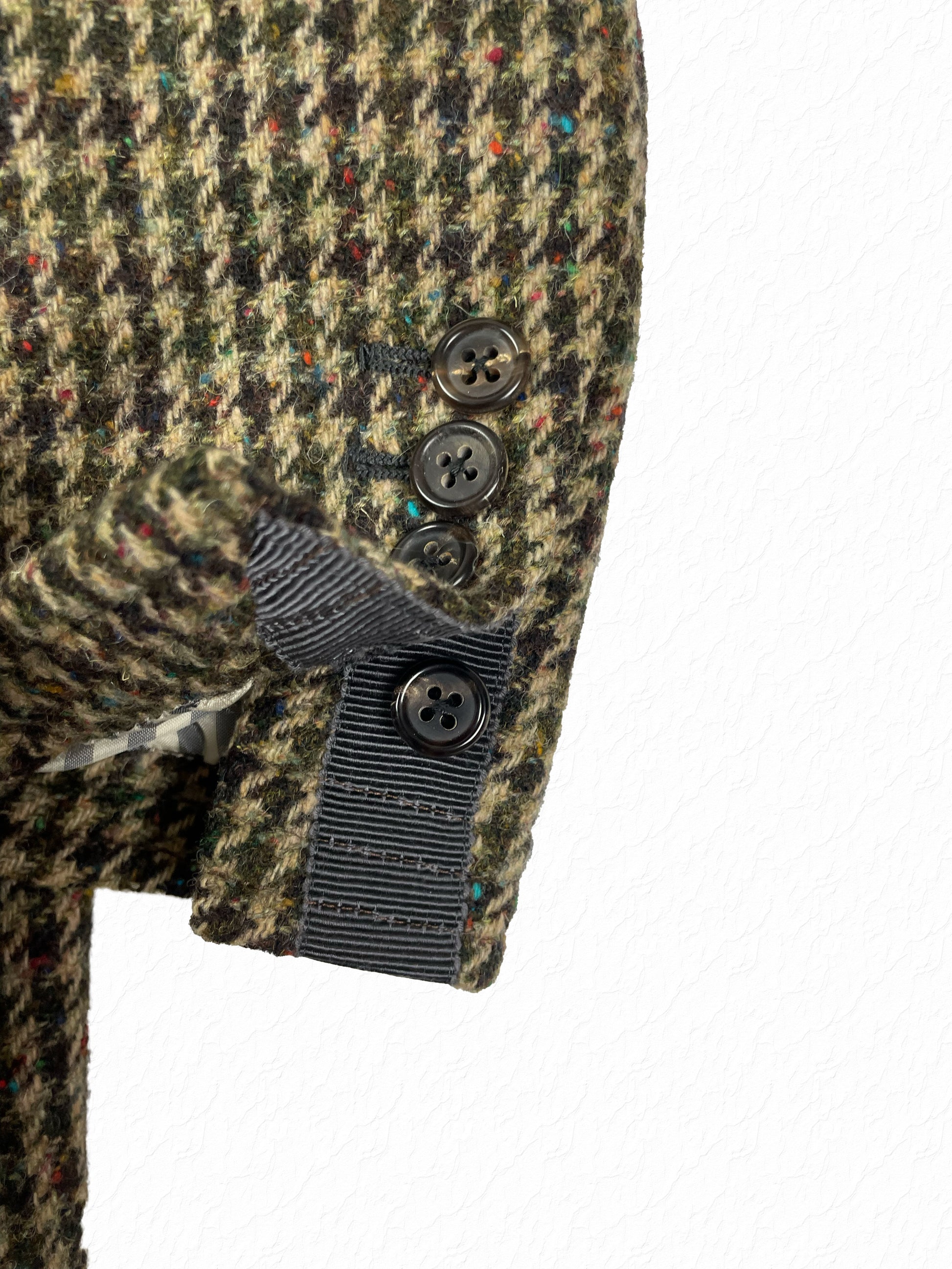 Multicolor houndstooth wool overcoat with grosgrain-trimmed placket by Thom Browne
