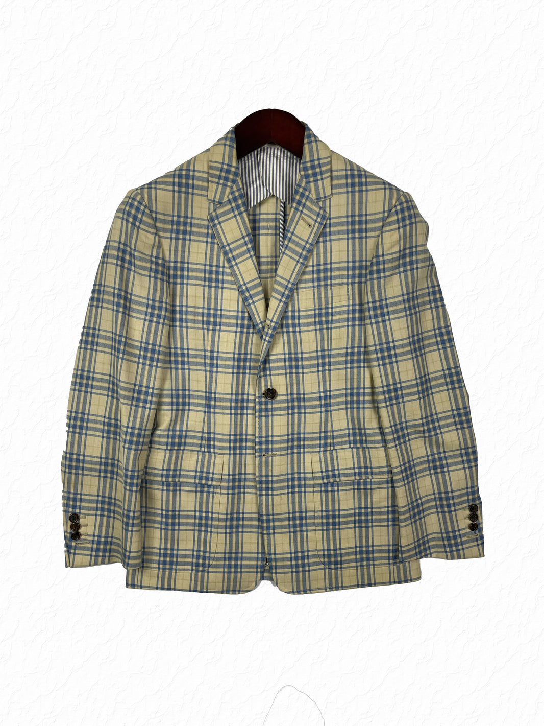Thom Browne plaid wool sport coat in blue and yellow check