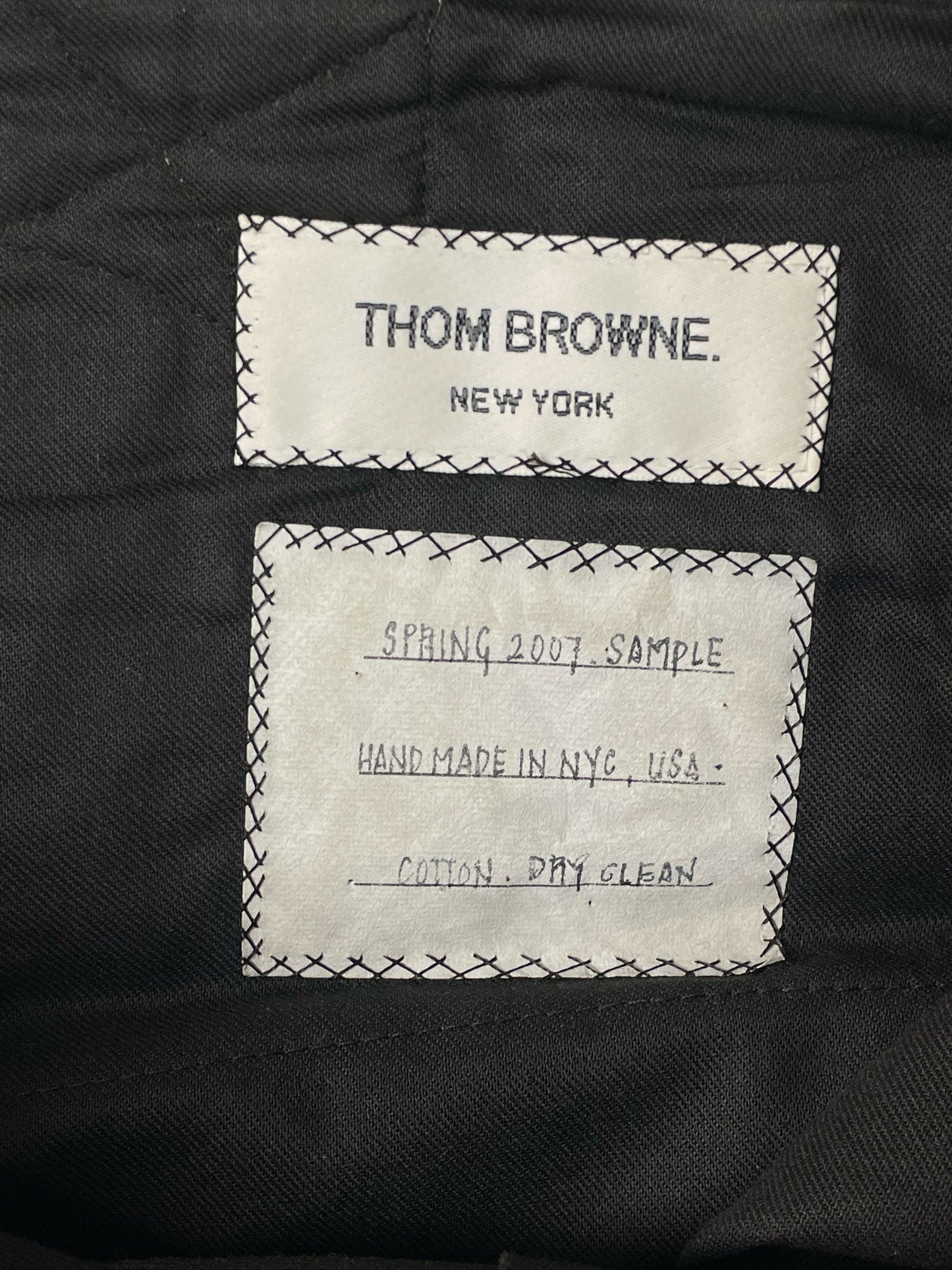 Handmade Thom Browne sample trousers in grey salt and pepper cotton