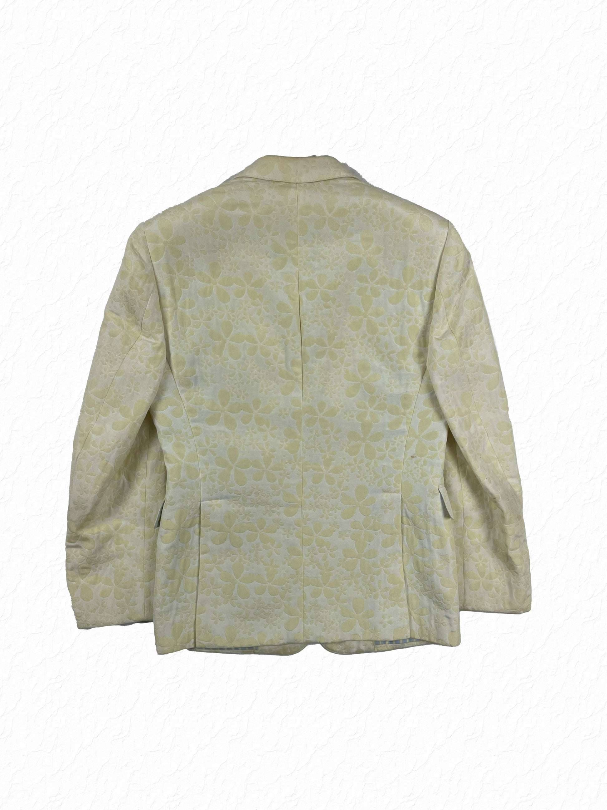 Yellow and white floral woven Thom Browne blazer with notch lapel