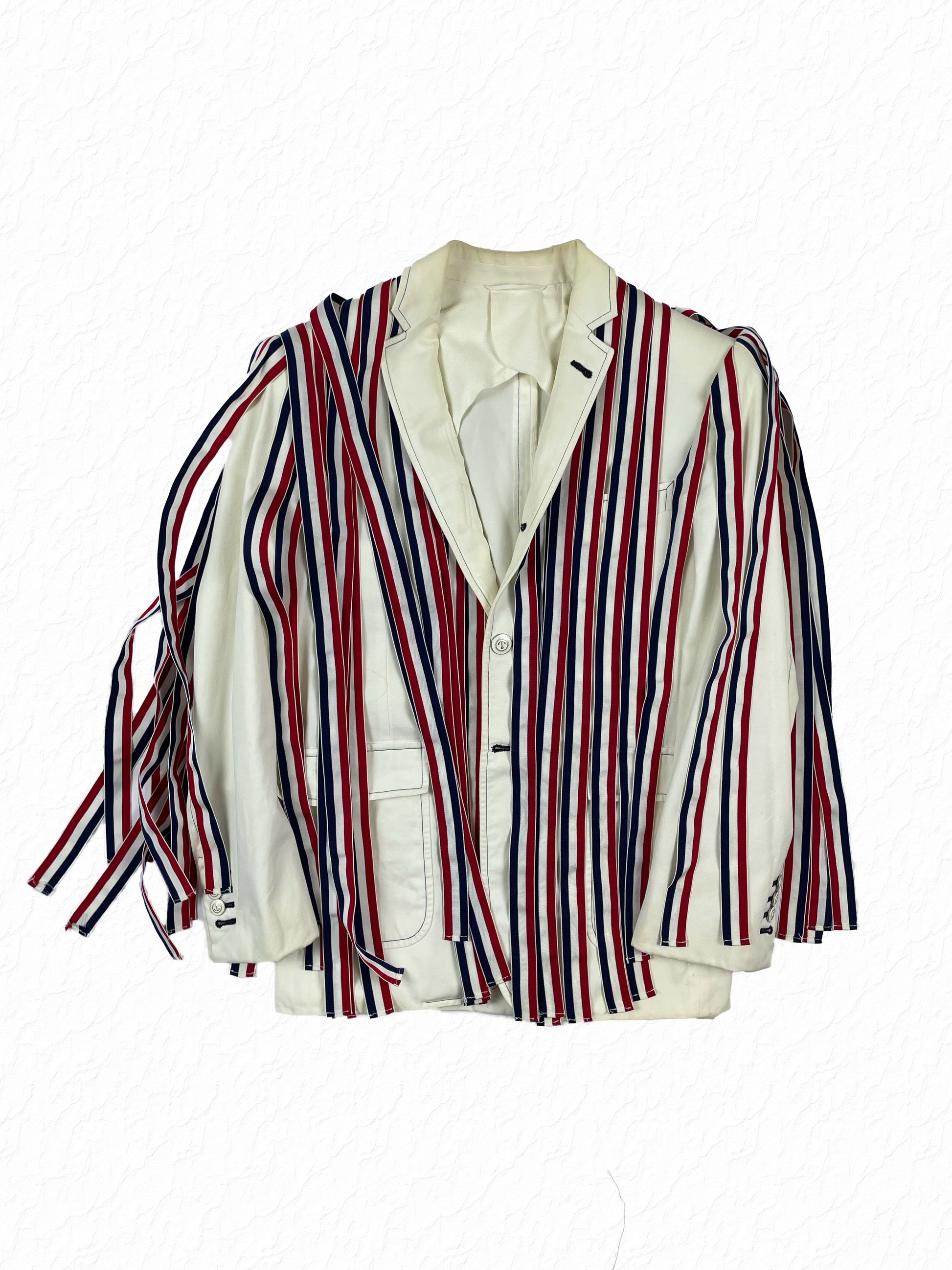 Thom Browne RWB Grosgrain Lava Lava Single Breasted Blazer White Cotton