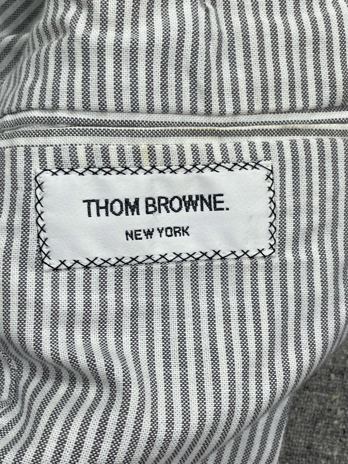 Thom Browne New York striped cotton lining grey tweed jacket