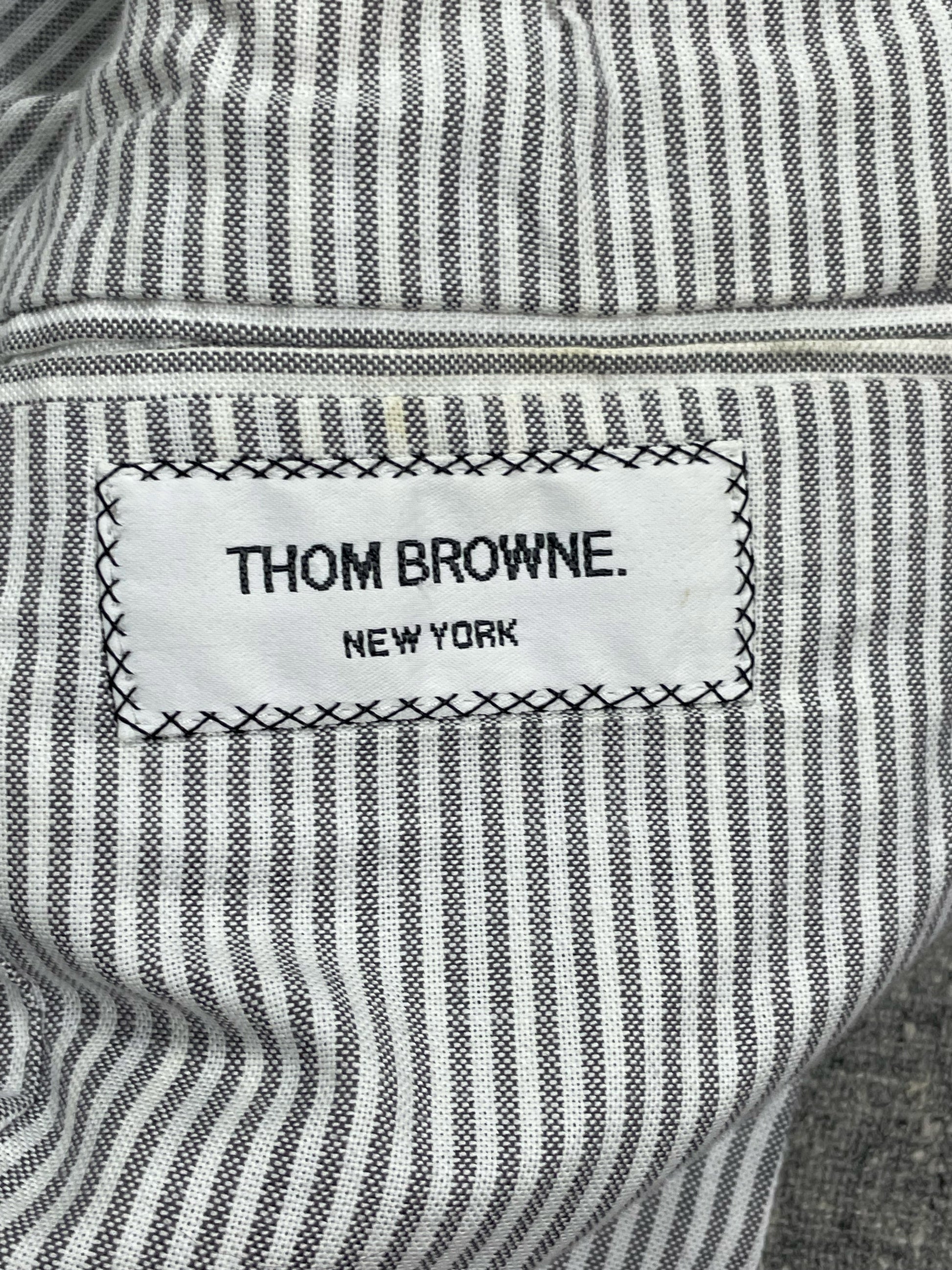 Thom Browne New York striped cotton lining grey tweed jacket