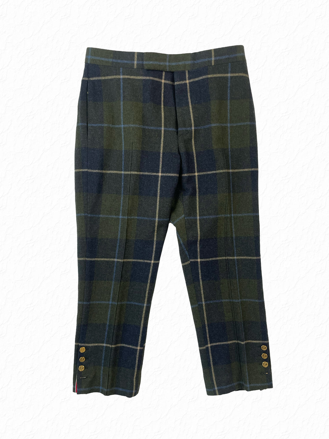Thom Browne tartan plaid wool trousers in green and navy