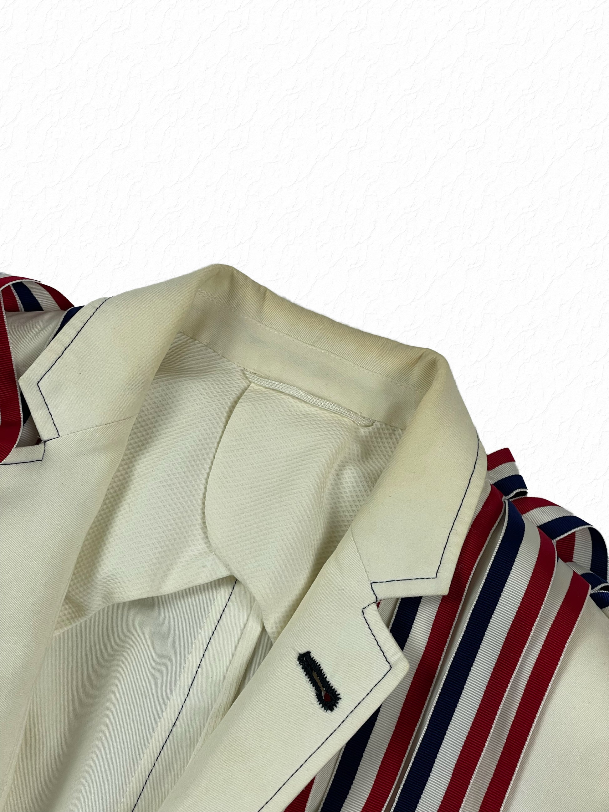 Notch Lapel Thom Browne White Cotton Blazer with Pick Stitching