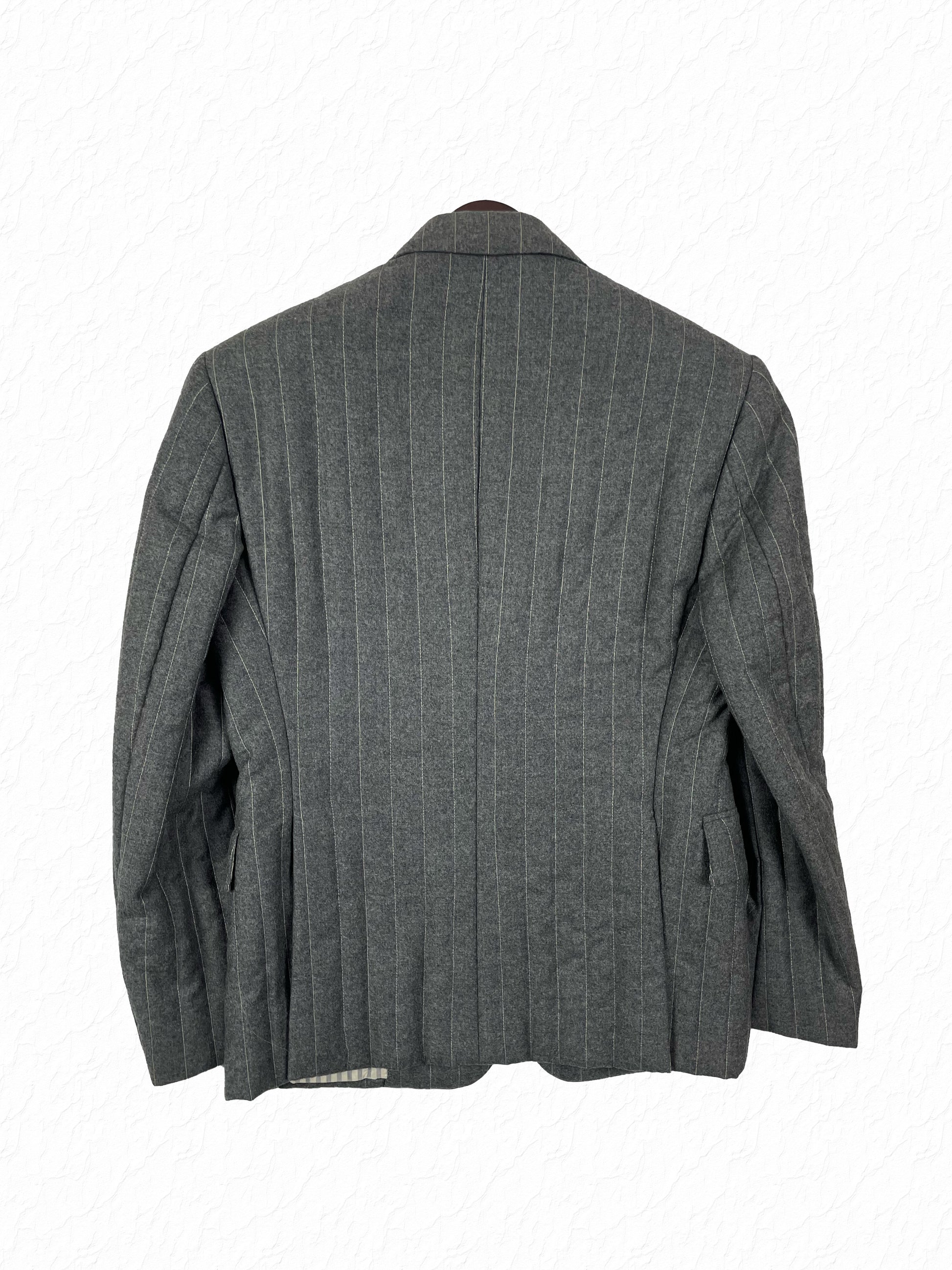 Horn buttons on Thom Browne quilted flannel wool blazer