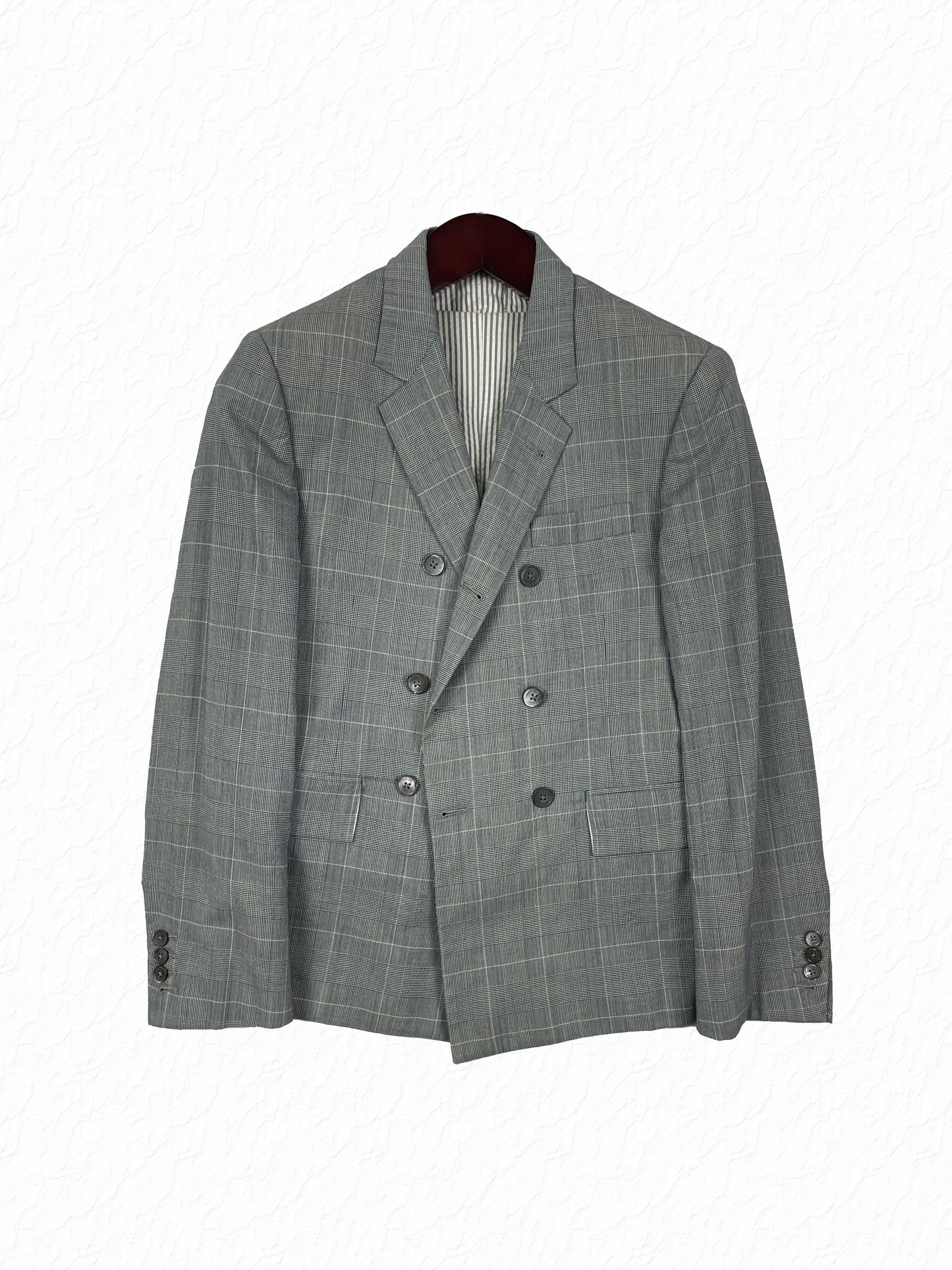 Grey and white Prince of Wales check Thom Browne blazer and matching vest