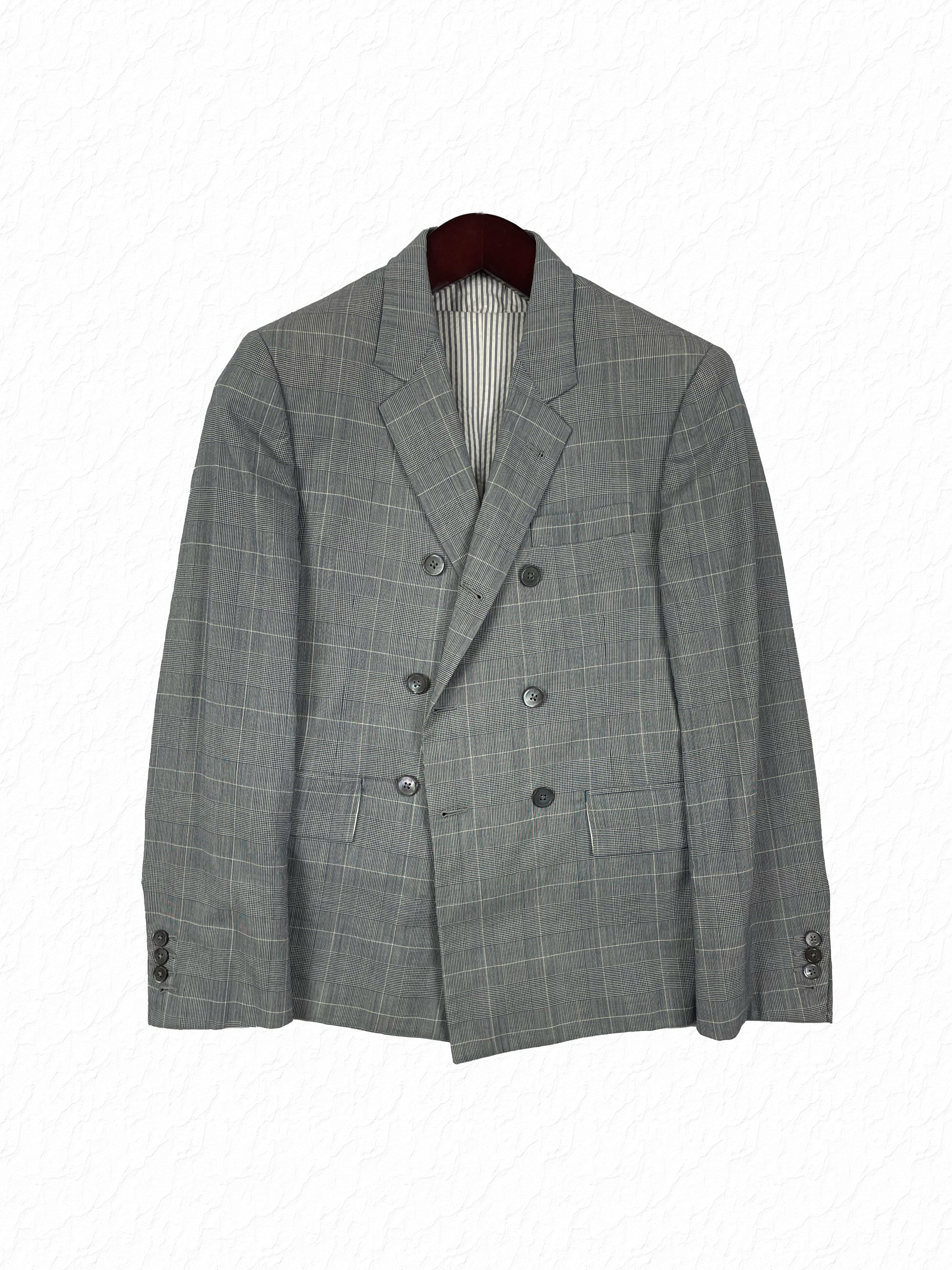 Grey and white Prince of Wales check Thom Browne blazer and matching vest