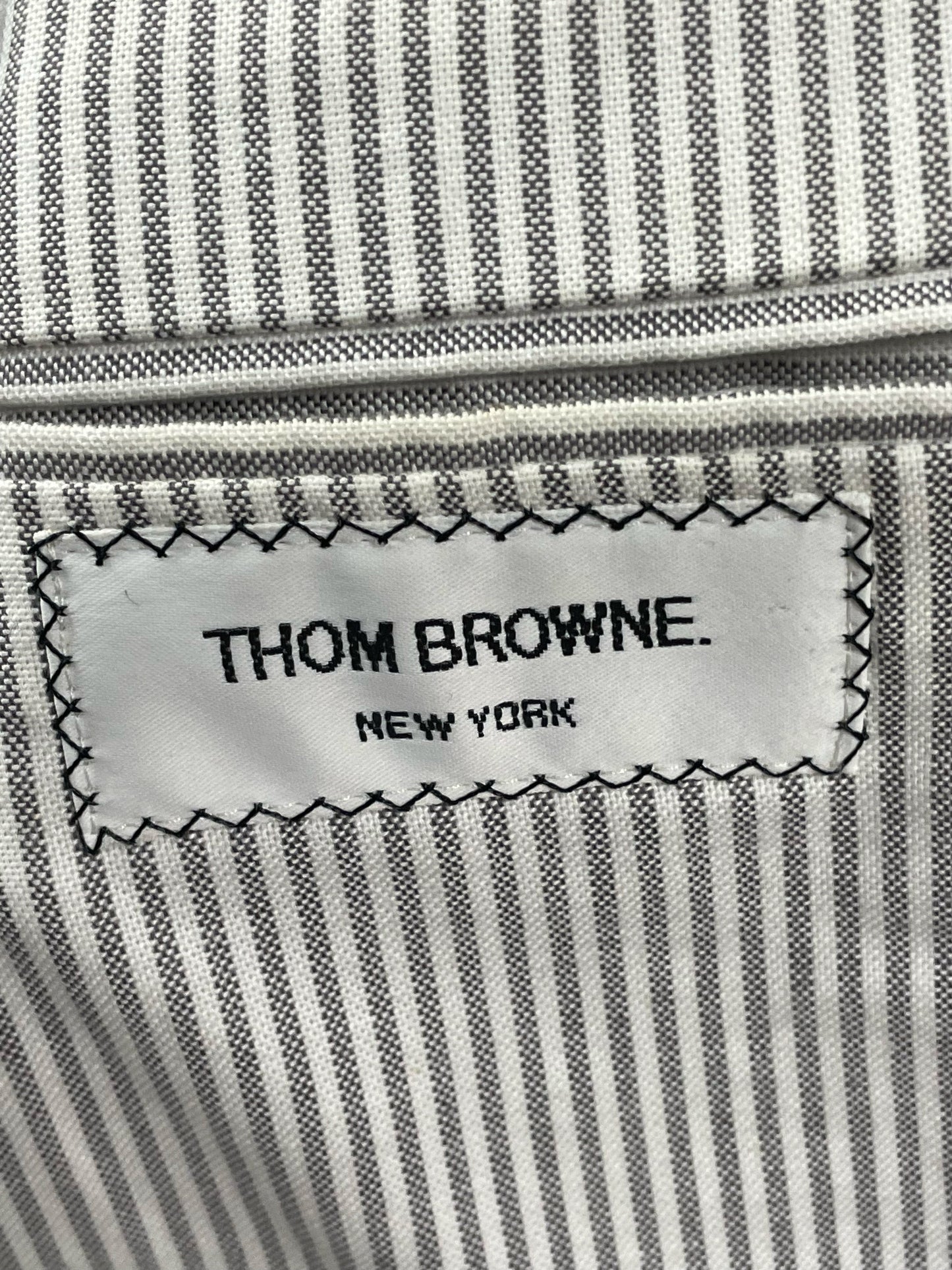 Made in USA Thom Browne cashmere blazer with gray striped interior